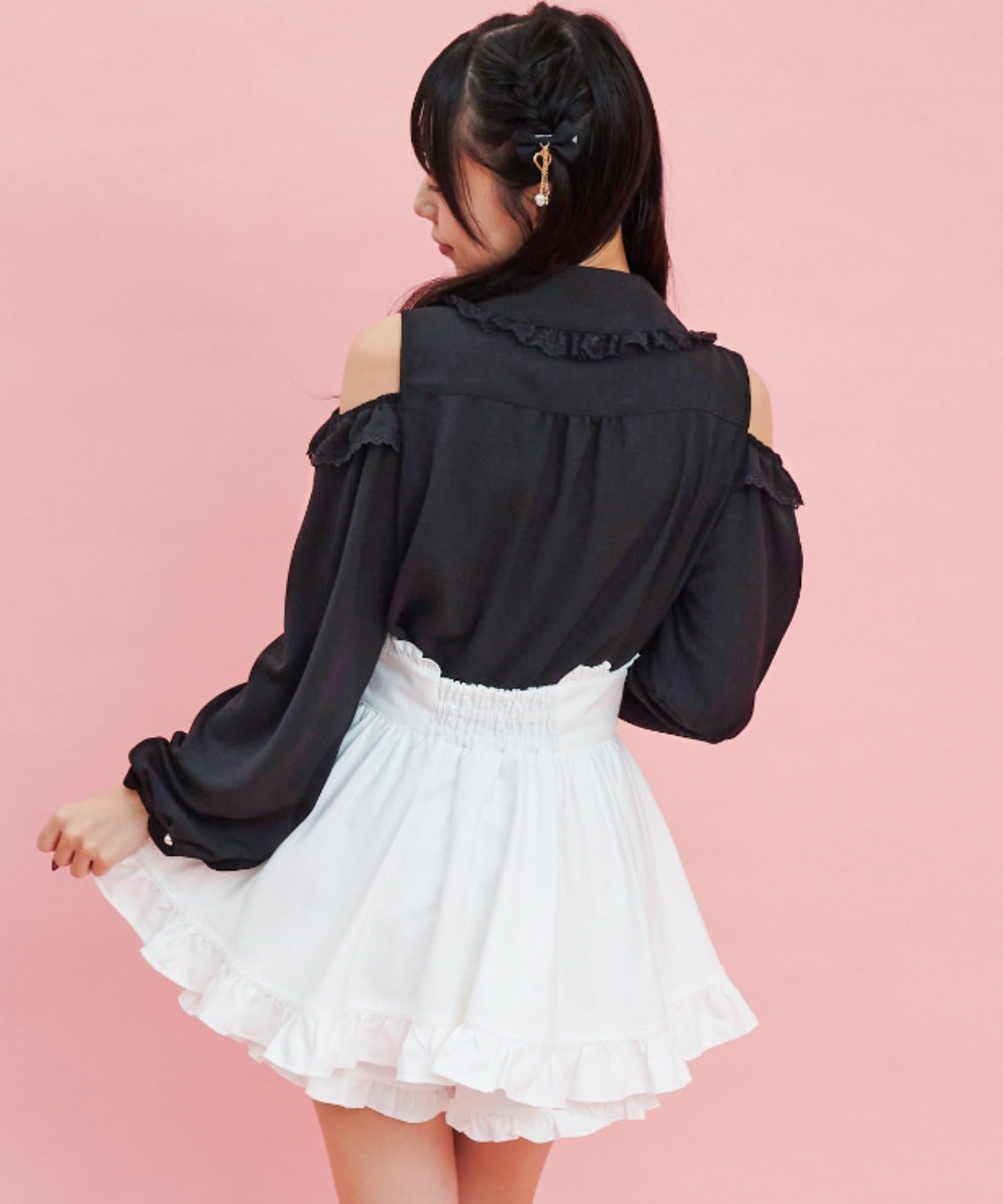 Secret Honey Open Shoulder Lace Ruffle Blouse
