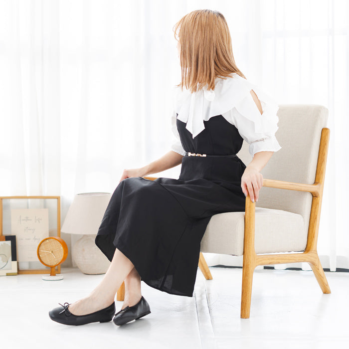 ソルヴィー SoLeVie スクエアトゥフラットシューズ （ブラックスムース） ブラックスムース