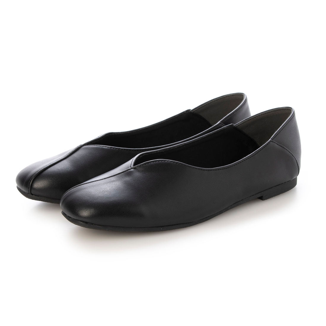 ソルヴィー SoLeVie Vカットアシンメトリーフラットシューズ （ブラックスムース） ブラックスムース