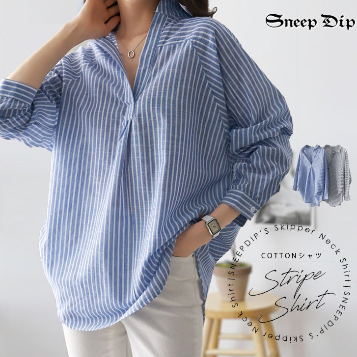 スニープディップ SneepDip 【17517】タックストライプシャツ （ブラック） ブラック