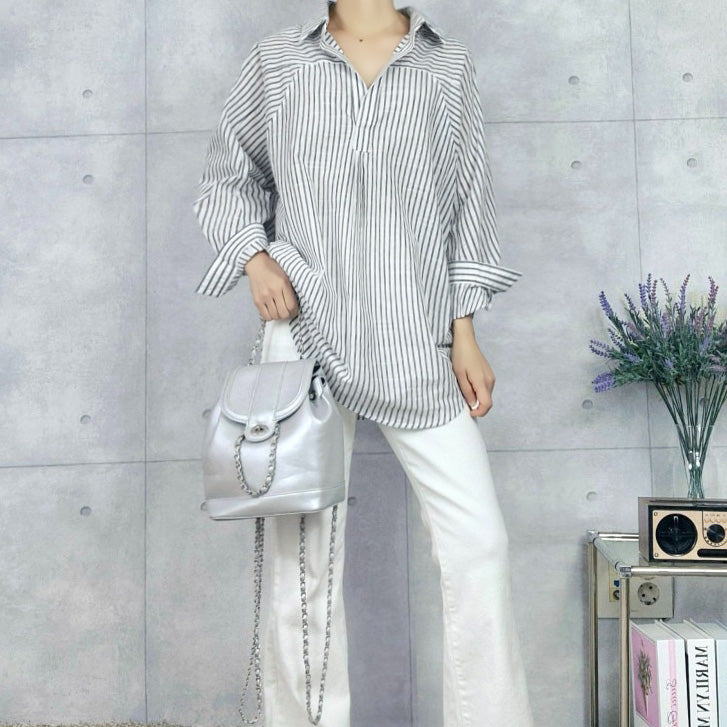 スニープディップ SneepDip 【17517】タックストライプシャツ （ブラック） ブラック