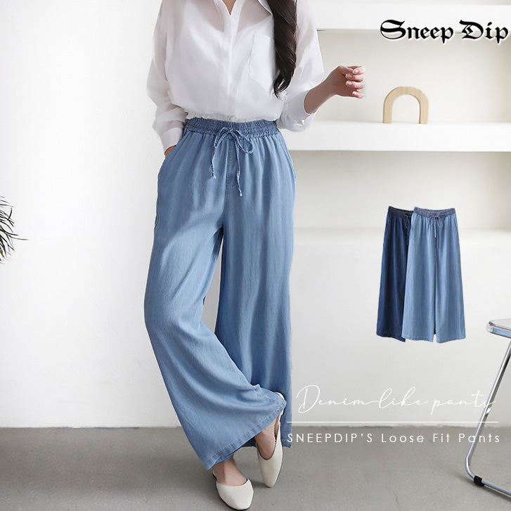 スニープディップ SneepDip 【17523】デニム風ワイドパンツ （ライトブルー） ライトブルー