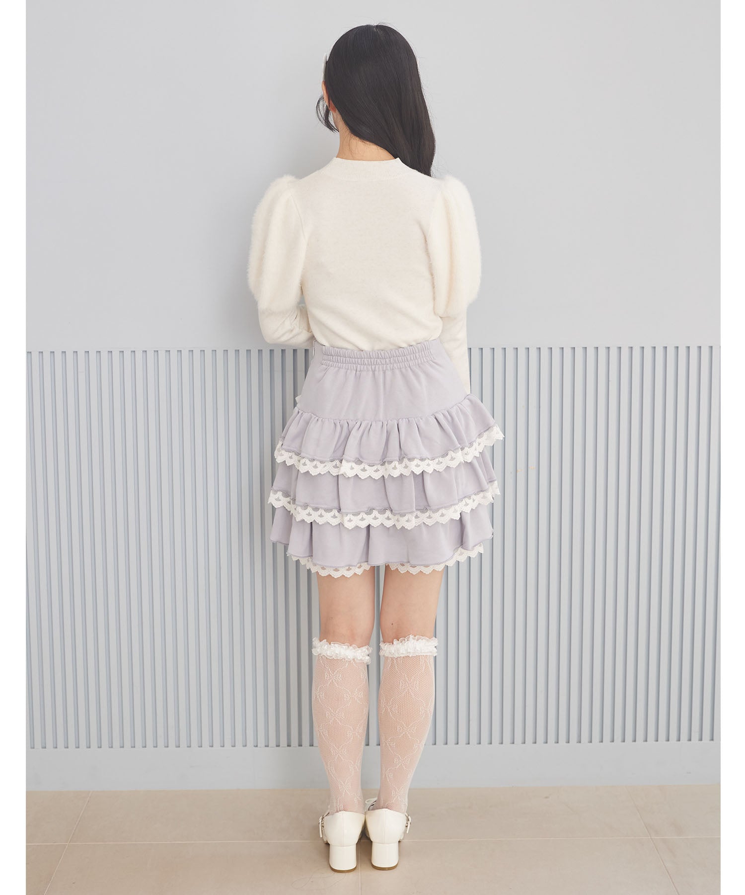 スユン Suyunn リボン付きドロストレースフリルスカート ブルー