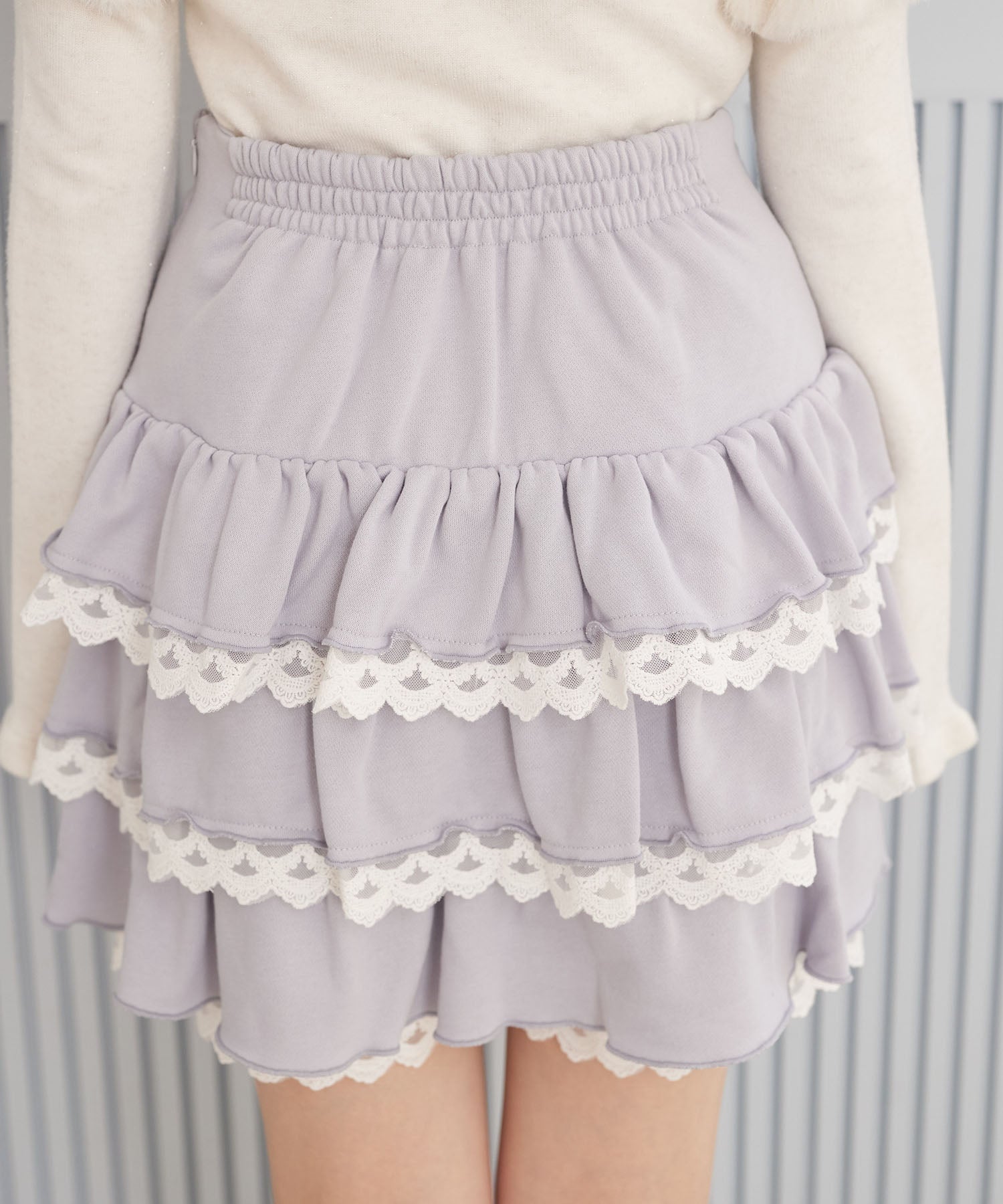 スユン Suyunn リボン付きドロストレースフリルスカート ブルー