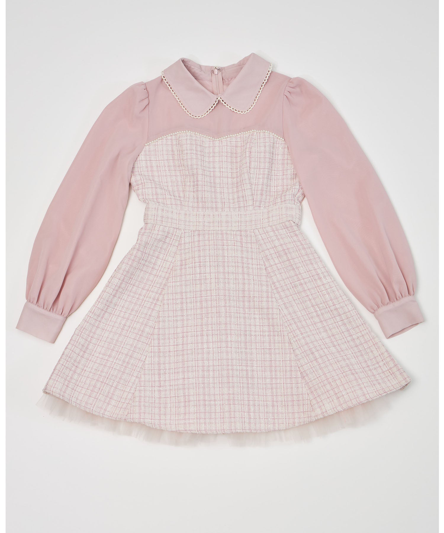 スユン Suyunn 2WAYリボン付きラメツイードドッキングワンピース ピンク