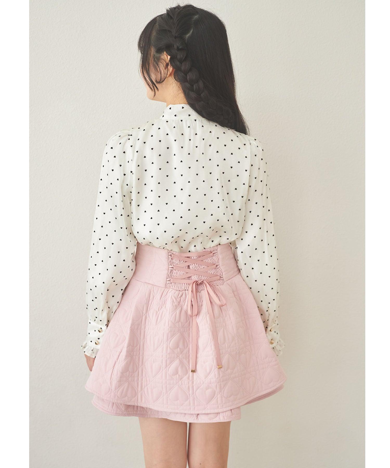 スユン Suyunn インナーパンツ付きバックレースアップハートダイヤキルティングスカート ピンク