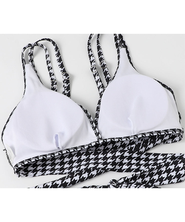 SEU Checkered High Waist Pants Bikini Sexy Ribbon Korean Fashion [Non-returnable item]