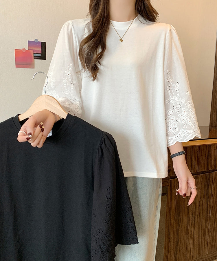 エスイーユー SEU 異素材切替フレア袖レースTシャツ
