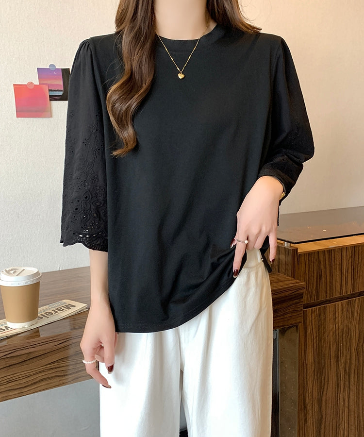 エスイーユー SEU 異素材切替フレア袖レースTシャツ