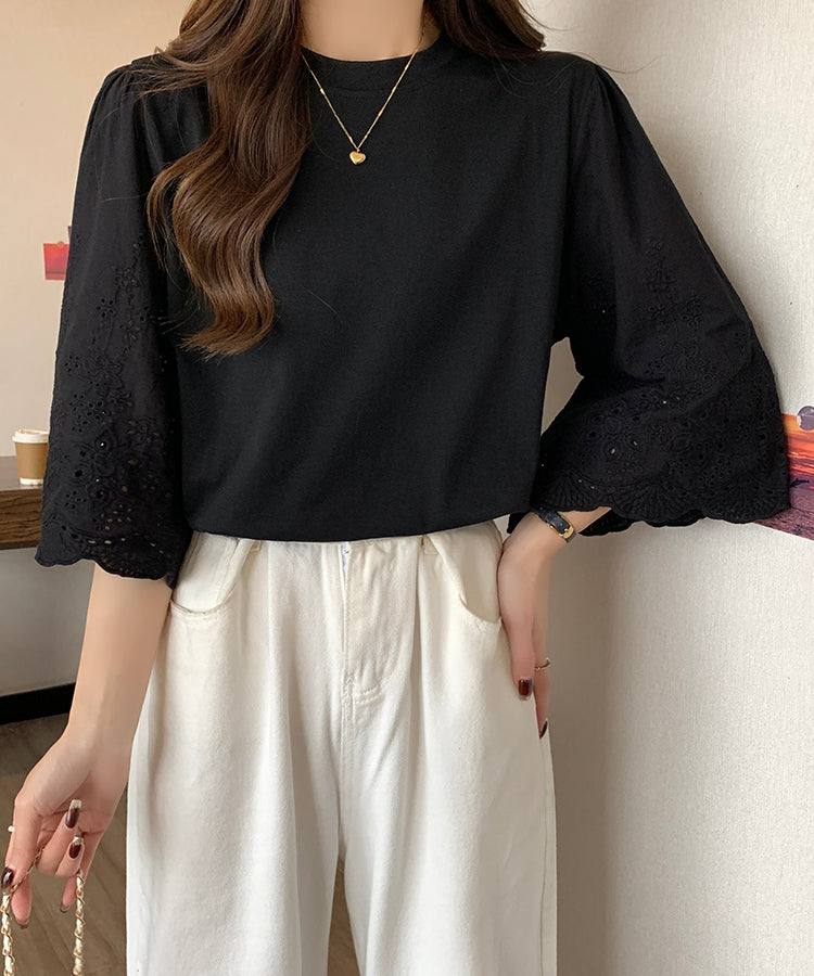 エスイーユー SEU 異素材切替フレア袖レースTシャツ