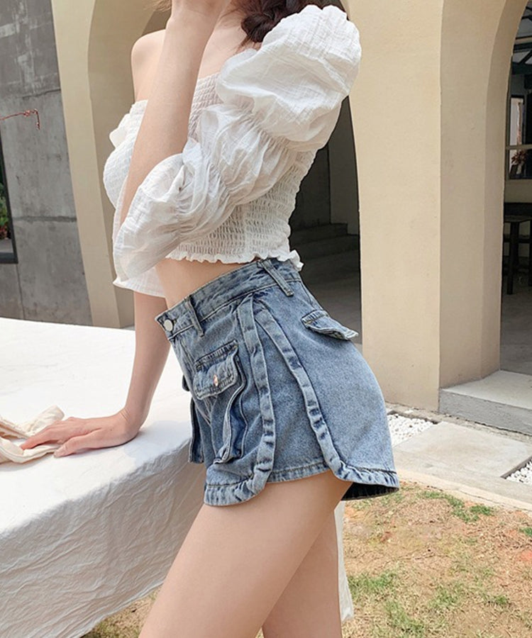 エスイーユー SEU サイドスリットショートデニムパンツ