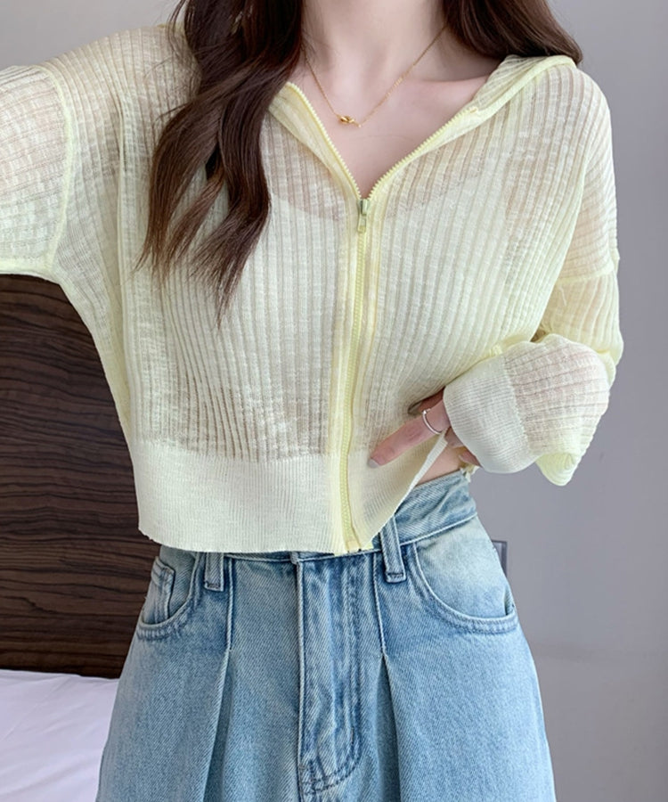 エスイーユー SEU クロップド丈サマーニットシアーフーディー （イエロー） イエロー