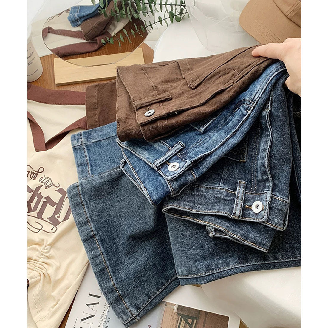 エスイーユー SEU パッチポケットセミフレアパンツ デニムパンツ フレアパンツ 脚長効果 細見え ジーンズ 韓国ファッション