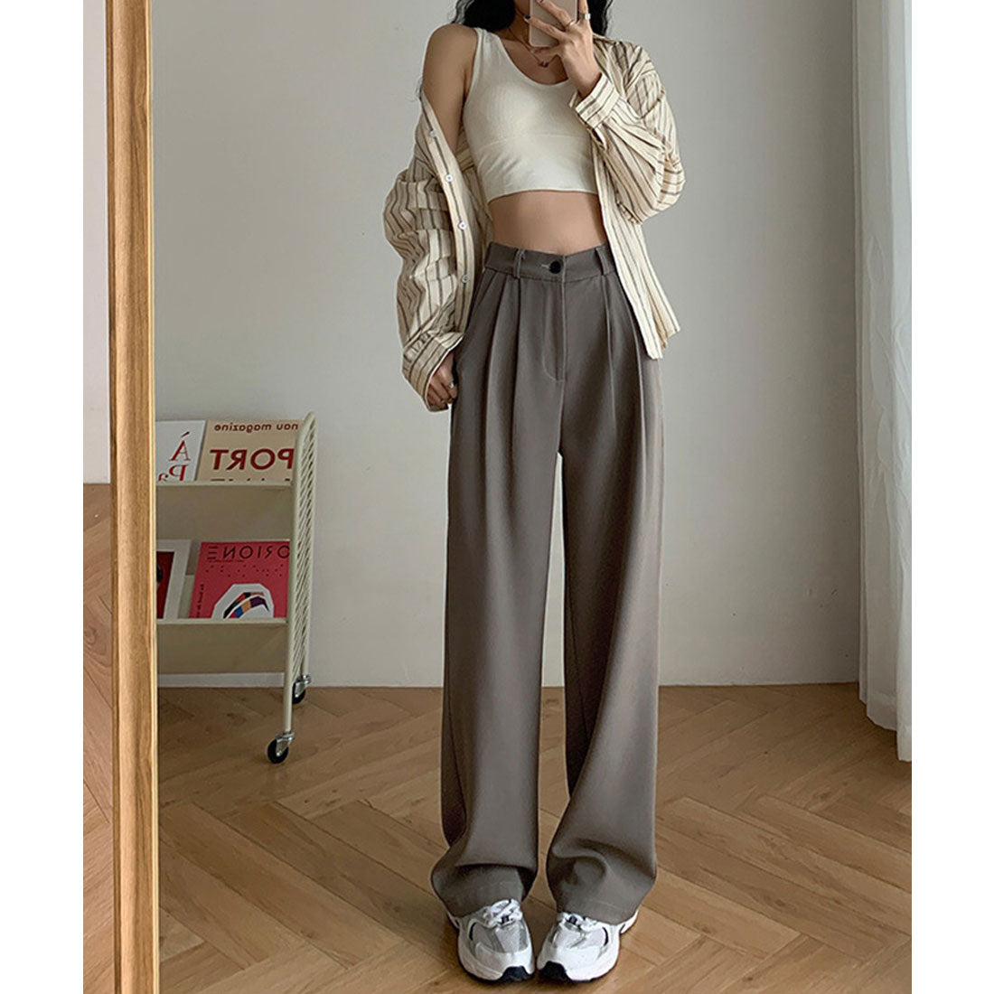 エスイーユー SEU セミワイドパンツ 脚長 楽ちん 後ろゴム 通勤通学 オフィスカジュアル ゆったり 体型カバー 韓国ファッション SEU