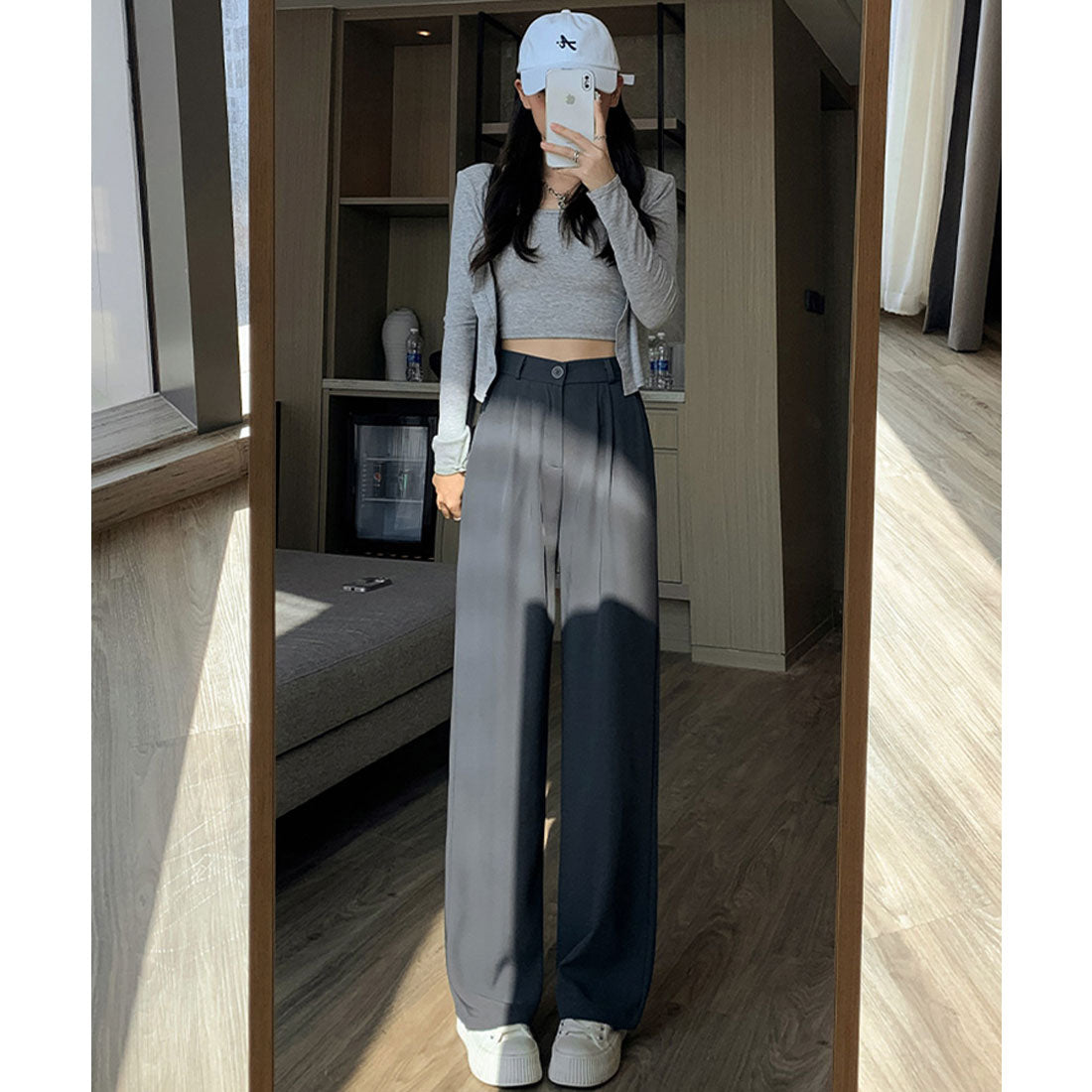 エスイーユー SEU セミワイドパンツ 脚長 楽ちん 後ろゴム 通勤通学 オフィスカジュアル ゆったり 体型カバー 韓国ファッション SEU