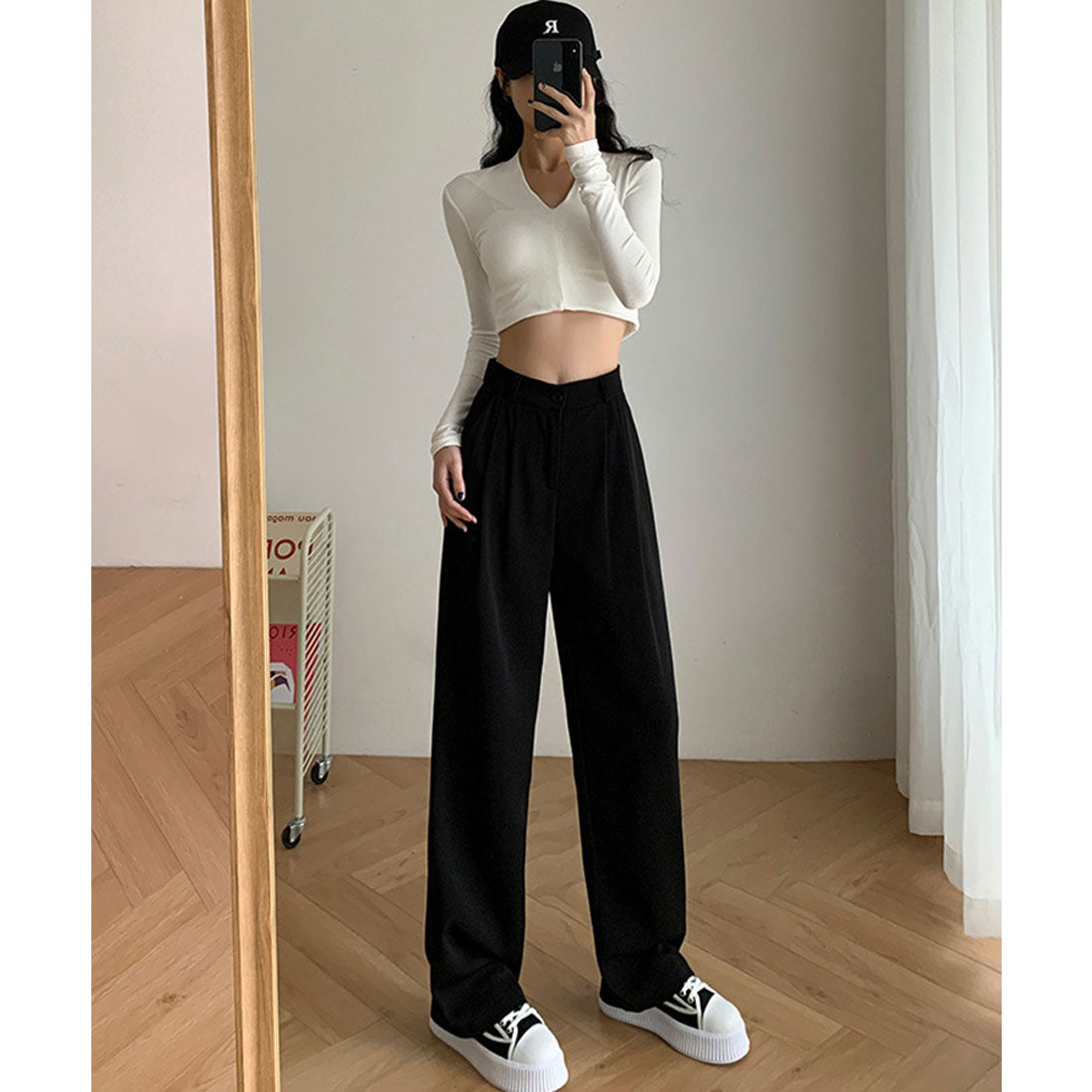 エスイーユー SEU セミワイドパンツ 脚長 楽ちん 後ろゴム 通勤通学 オフィスカジュアル ゆったり 体型カバー 韓国ファッション SEU