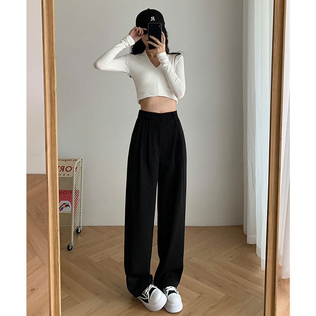 エスイーユー SEU セミワイドパンツ 脚長 楽ちん 後ろゴム 通勤通学 オフィスカジュアル ゆったり 体型カバー 韓国ファッション SEU
