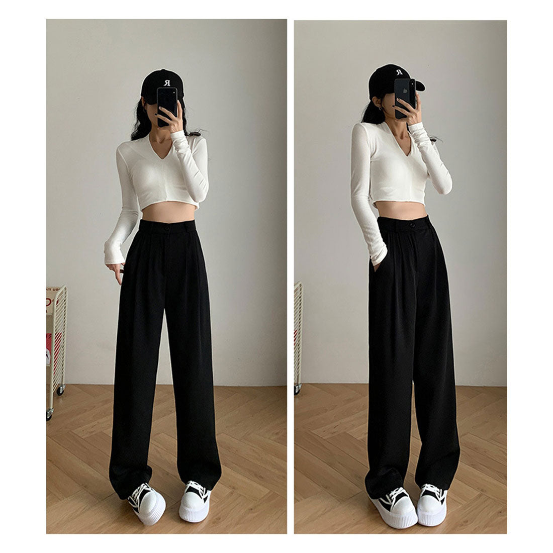 エスイーユー SEU セミワイドパンツ 脚長 楽ちん 後ろゴム 通勤通学 オフィスカジュアル ゆったり 体型カバー 韓国ファッション SEU
