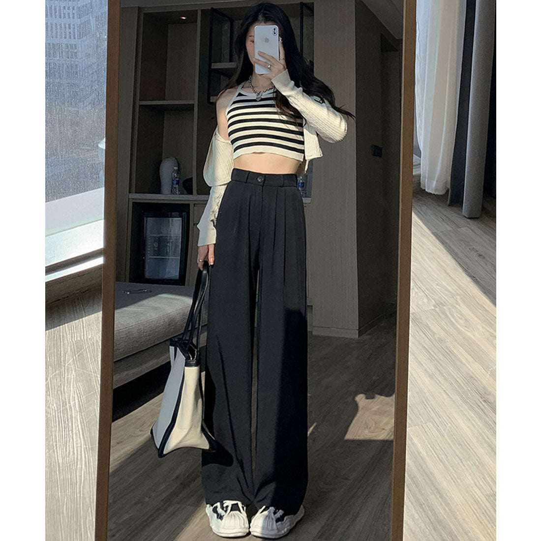 エスイーユー SEU セミワイドパンツ 脚長 楽ちん 後ろゴム 通勤通学 オフィスカジュアル ゆったり 体型カバー 韓国ファッション SEU