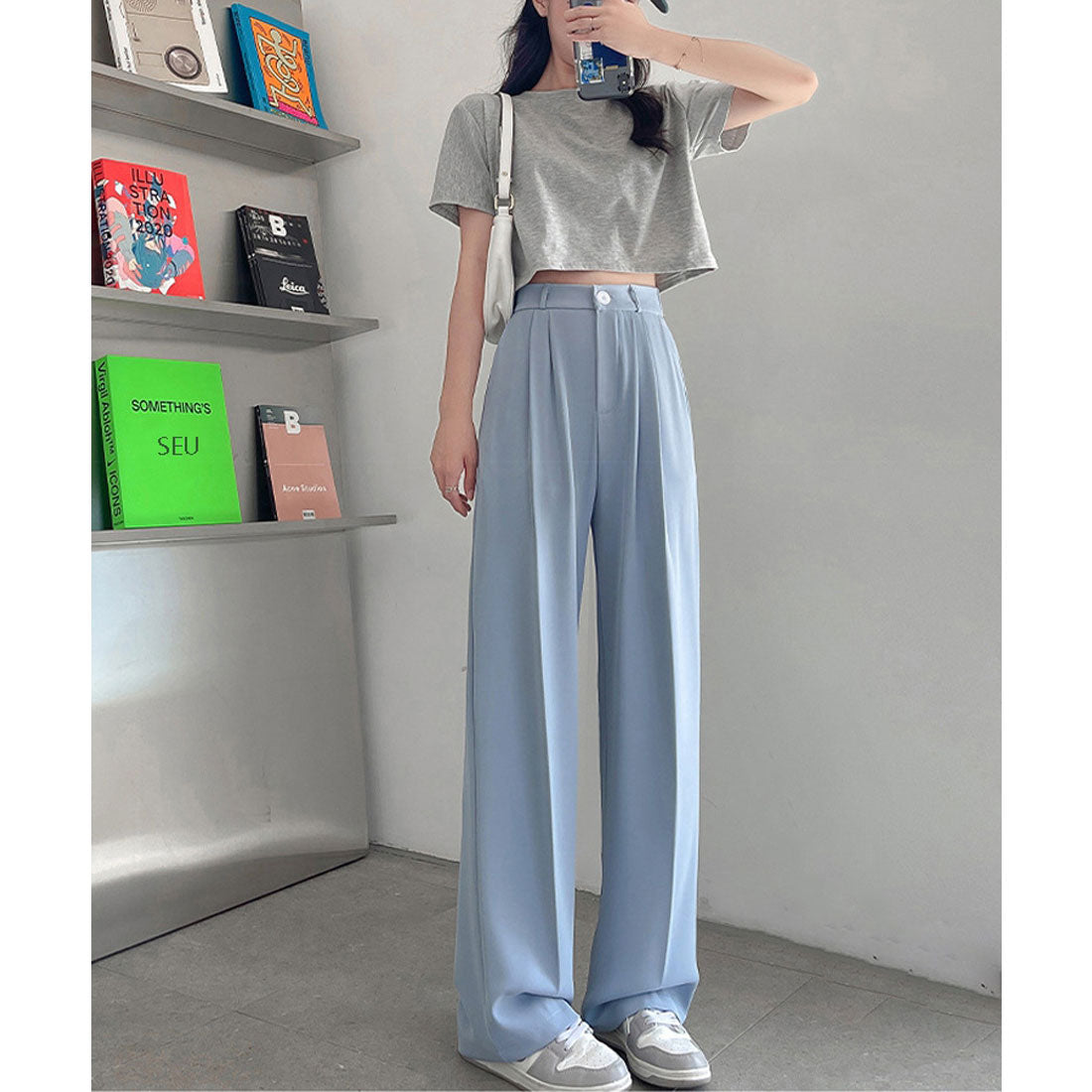 エスイーユー SEU セミワイドパンツ 脚長 楽ちん 後ろゴム 通勤通学 オフィスカジュアル ゆったり 体型カバー 韓国ファッション SEU
