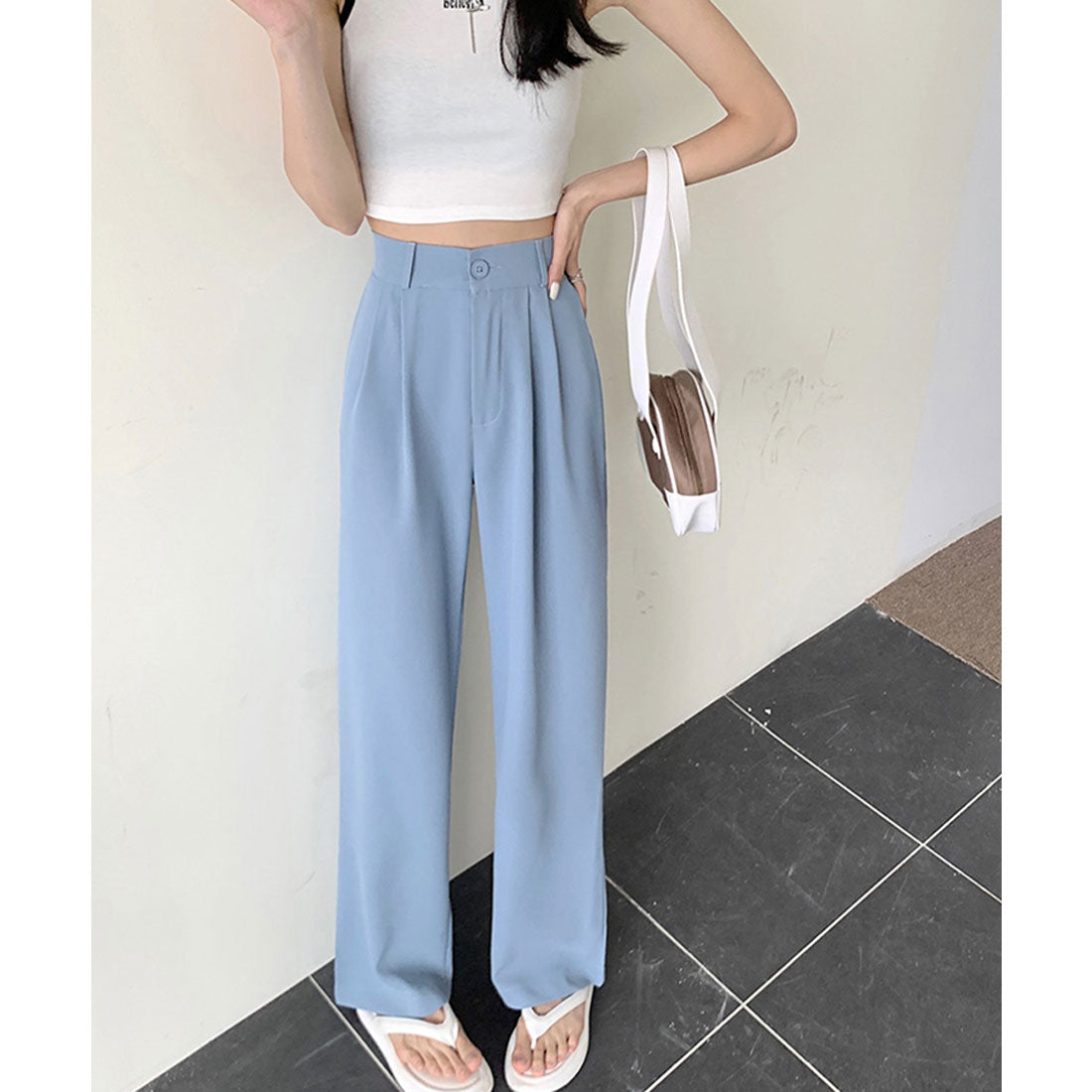 エスイーユー SEU セミワイドパンツ 脚長 楽ちん 後ろゴム 通勤通学 オフィスカジュアル ゆったり 体型カバー 韓国ファッション SEU