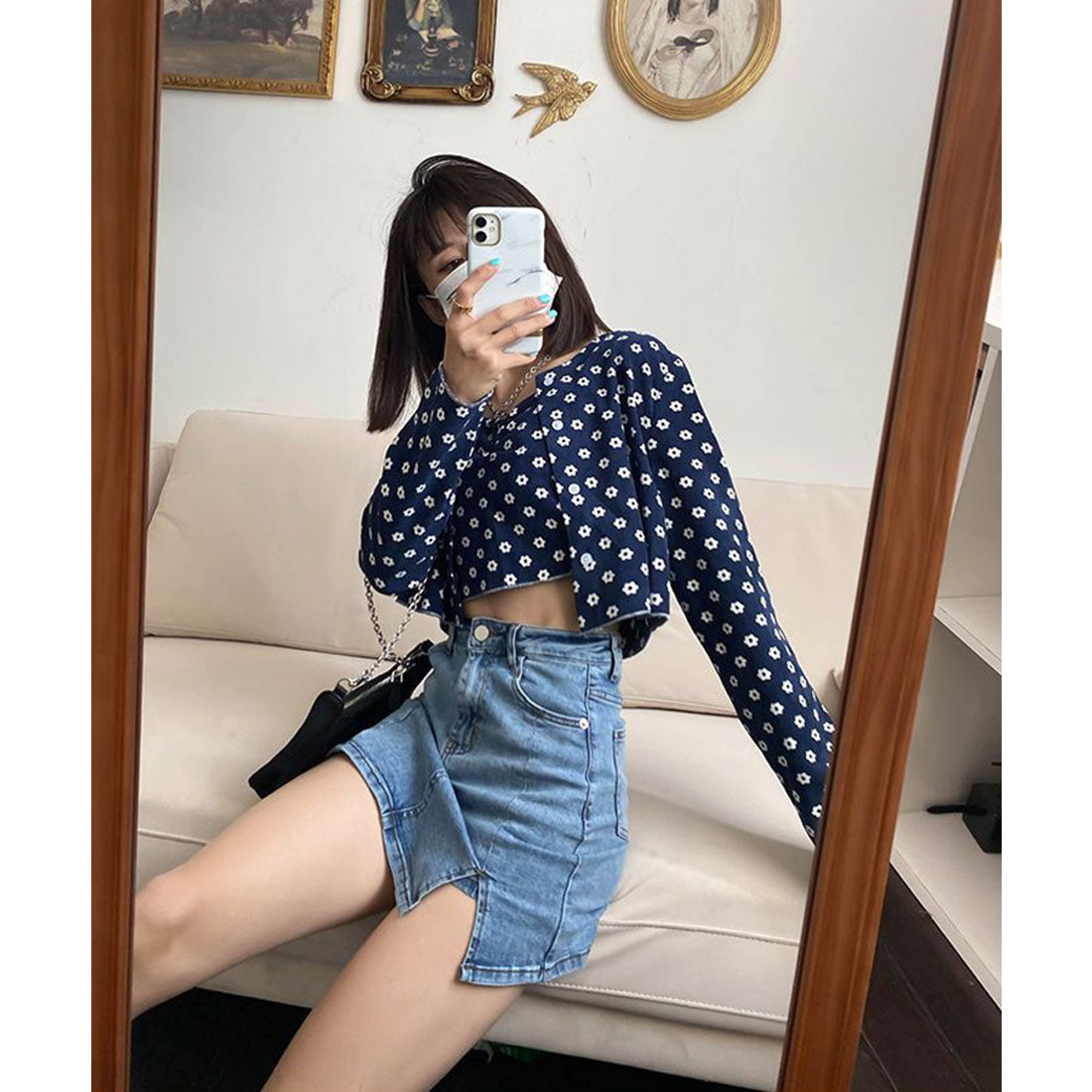 エスイーユー SEU サイドスリットデニムミニスカートパンツ スカート風 デニムショートパンツ ボトムス ミニスカート 脚長効果 韓国ファッション