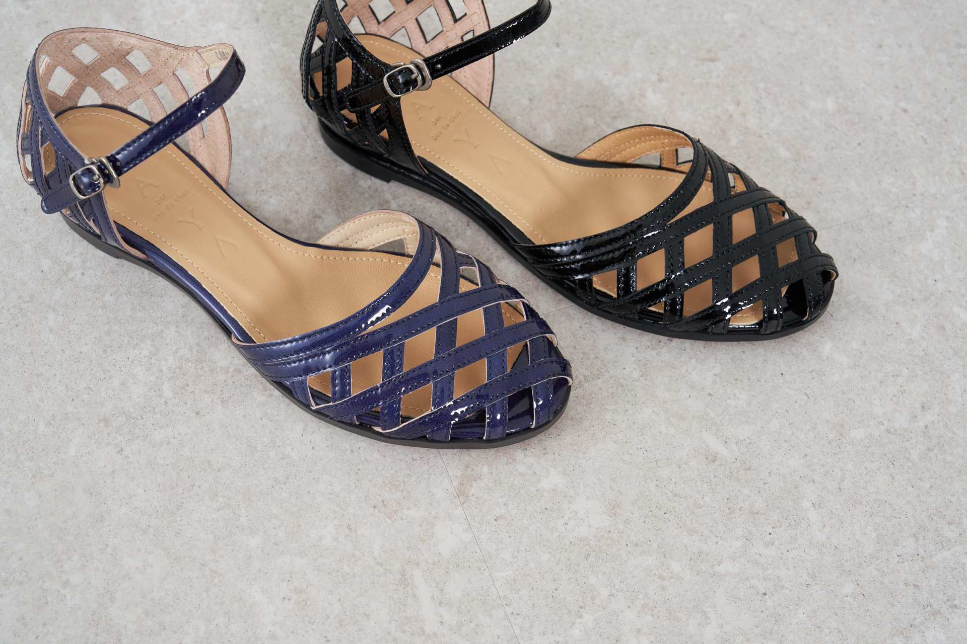 サヤ SAYA 3cm本革メッシュセパレートシューズ （ブラックエナメル） ブラックエナメル