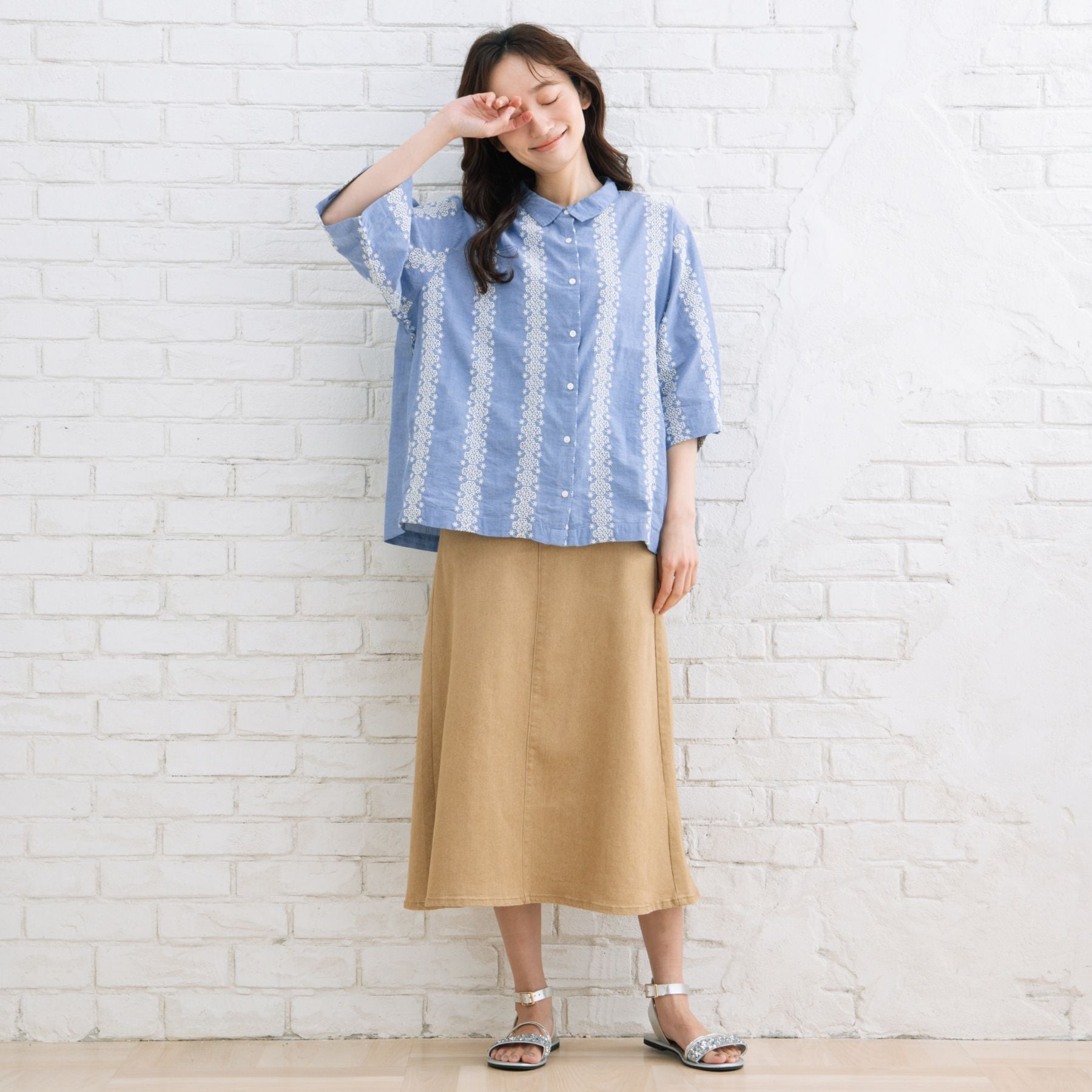 サブストリート マイスタンダード sabstreet my standard 【大きいサイズ】 15号(3L) エンブロイダリーレースデニムシャツ （ブルー） ブルー