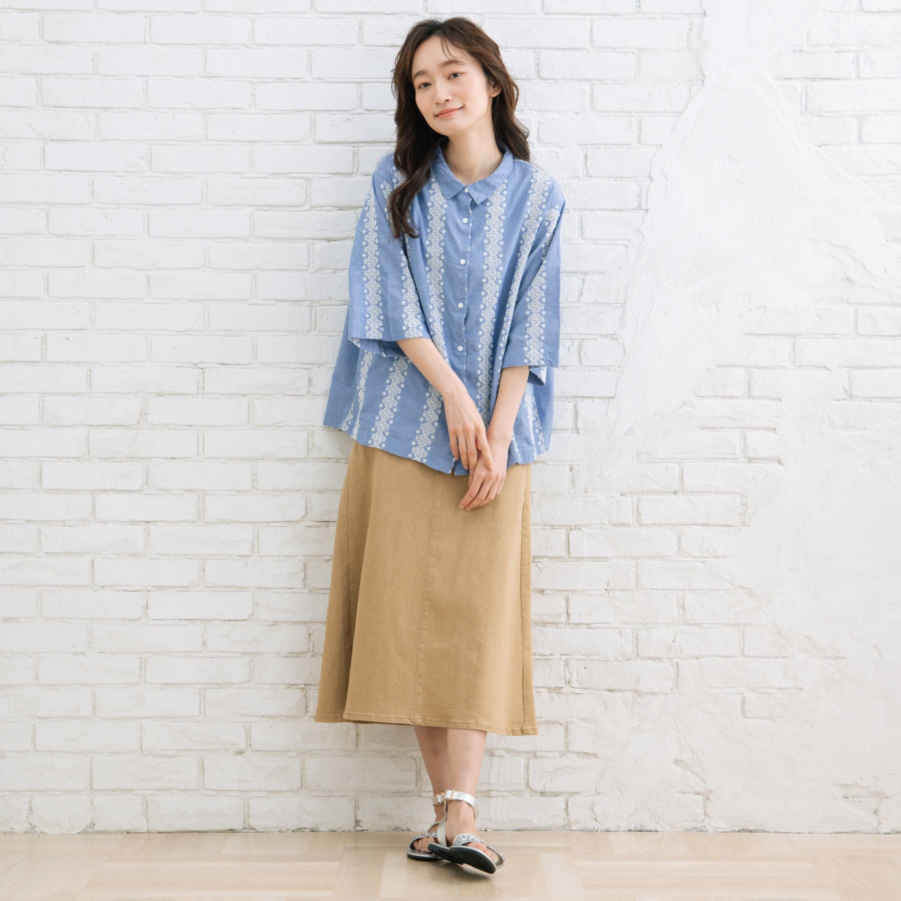 サブストリート マイスタンダード sabstreet my standard 【大きいサイズ】 15号(3L) エンブロイダリーレースデニムシャツ （ブルー） ブルー