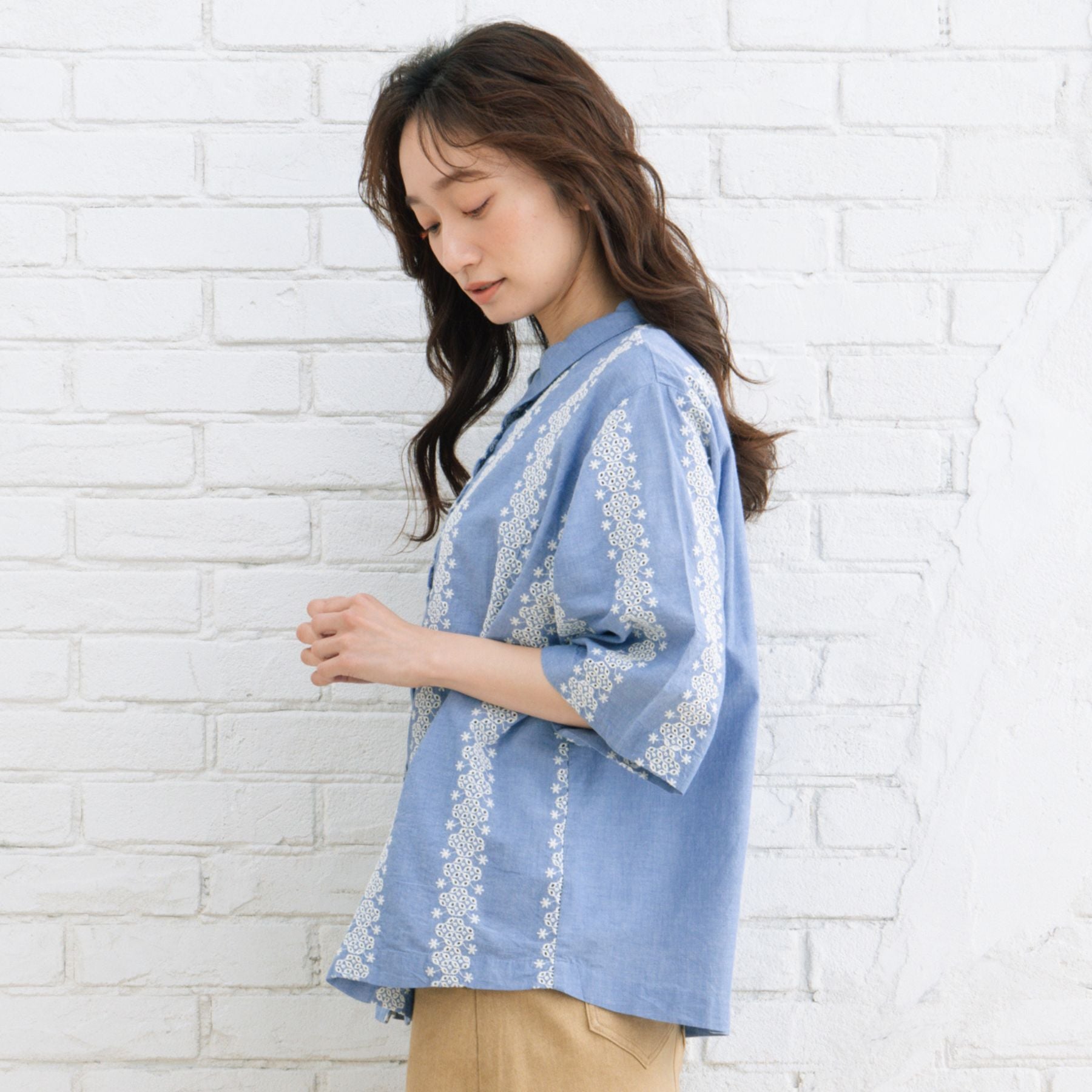 サブストリート マイスタンダード sabstreet my standard 【大きいサイズ】 15号(3L) エンブロイダリーレースデニムシャツ （ブルー） ブルー