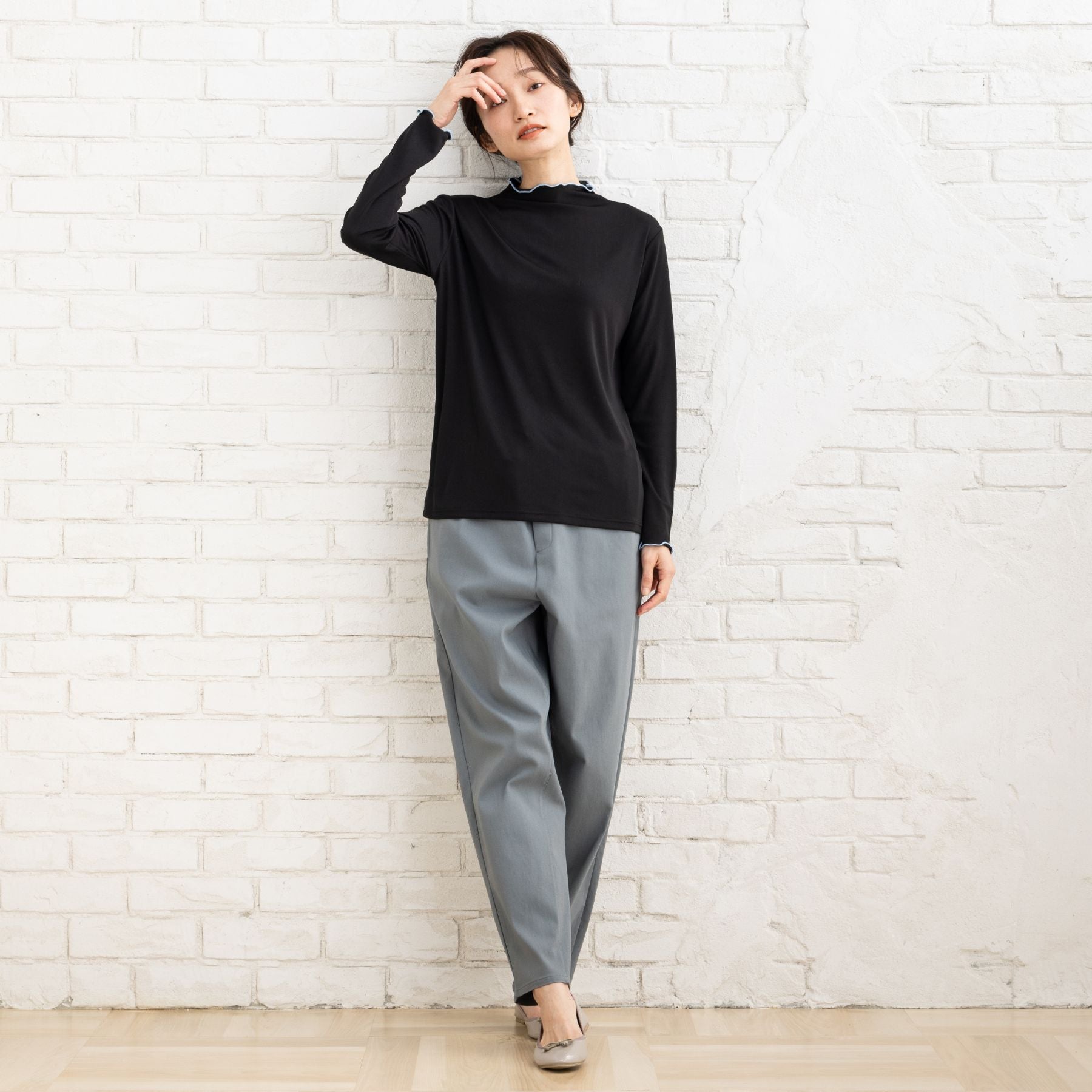 サブストリート マイスタンダード sabstreet my standard 【大きいサイズ】 9号・15号・19号(M・3L・5L) 配色メローハイネックカットソー （ブラック） ブラック