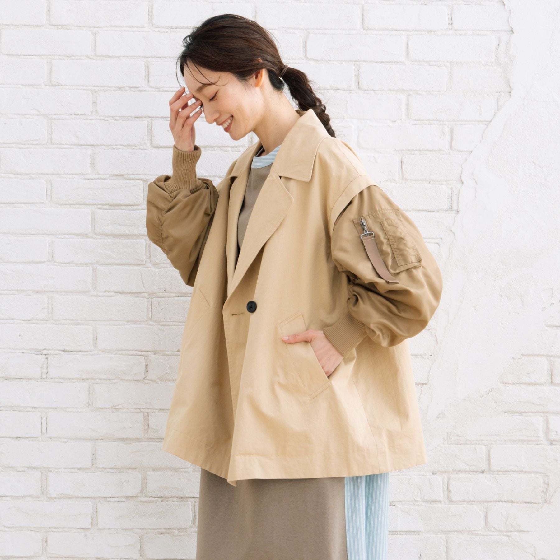 サブストリート マイスタンダード sabstreet my standard 【大きいサイズ】 15号(3L) FONTLAB MA-1スリーブショートコート （ベージュ） ベージュ