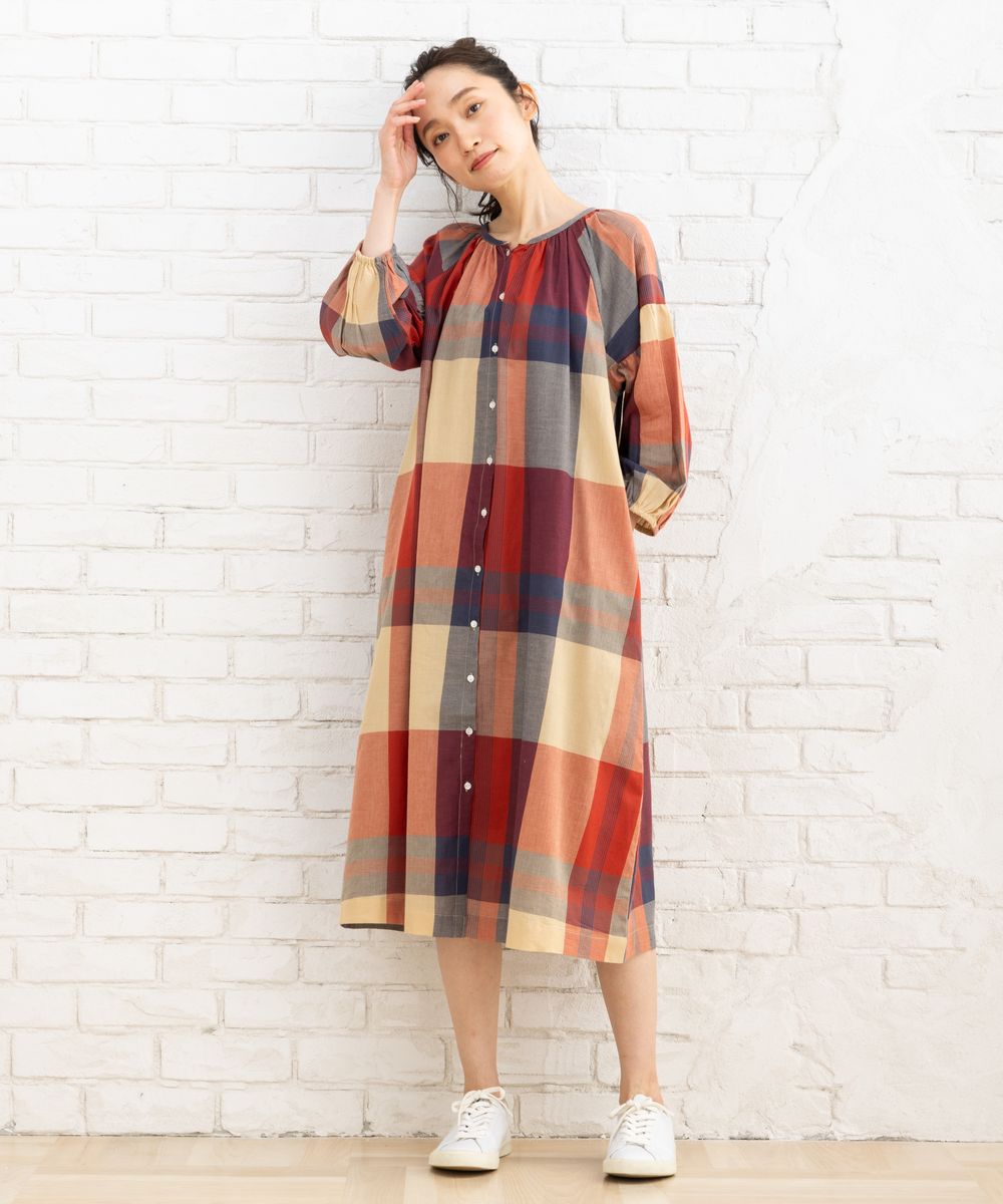 サブストリート マイスタンダード sabstreet my standard 【大きいサイズ】 9号・15号(M・3L) INDESIGN チェックオンチェック2wayワンピース （オレンジ） オレンジ