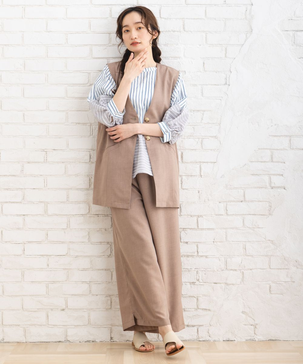 サブストリート マイスタンダード sabstreet my standard 【大きいサイズ】 9号・15号(M・3L) リネンタッチワイドパンツ （ライトベージュ） ライトベージュ