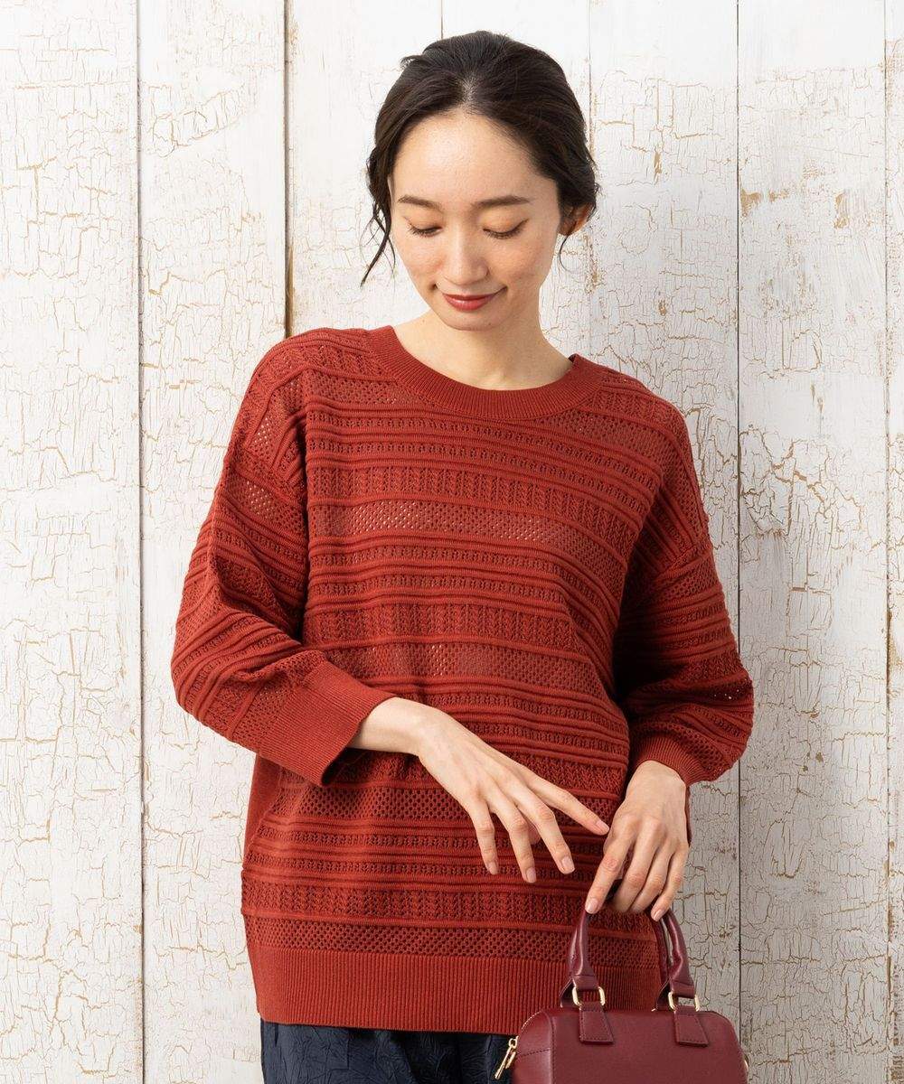 サブストリート マイスタンダード sabstreet my standard 【大きいサイズ】 9号・15号(M・3L) FONTLAB 2way透かし編みニット （テラコッタ） テラコッタ