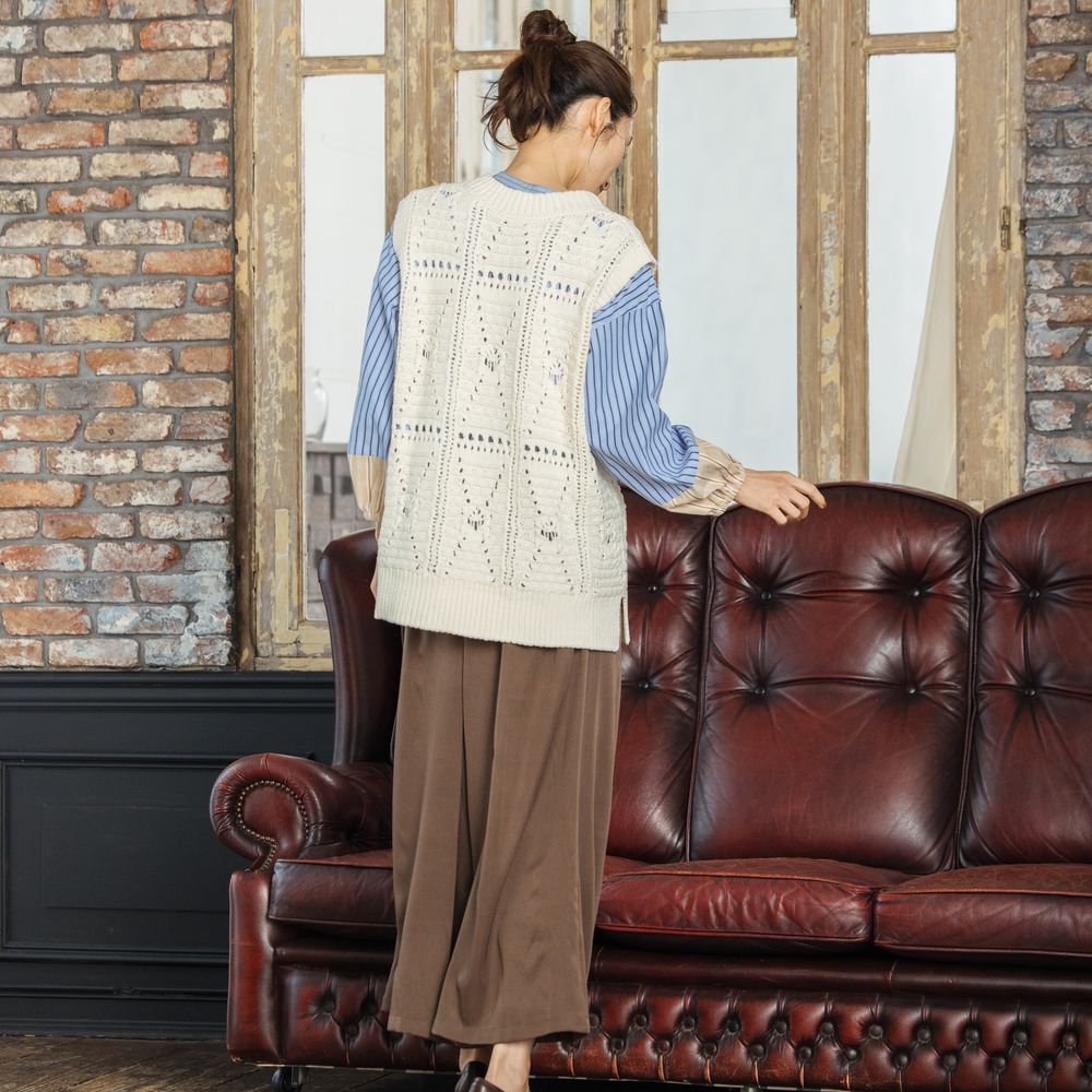 サブストリート マイスタンダード sabstreet my standard 【大きいサイズ】 9号・15号(M・3L) レース柄透かし編みベスト （オフホワイト） オフホワイト