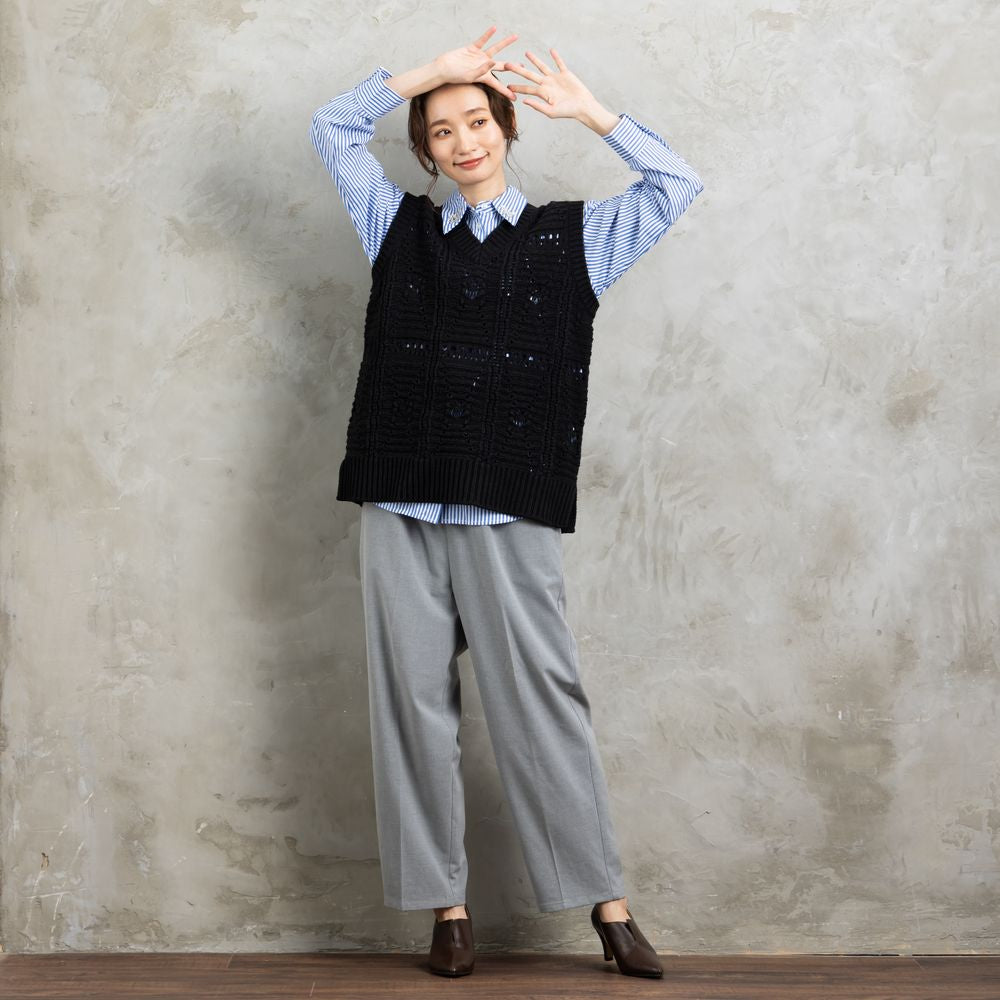 サブストリート マイスタンダード sabstreet my standard 【大きいサイズ】 9号・15号(M・3L) レース柄透かし編みベスト （オフホワイト） オフホワイト