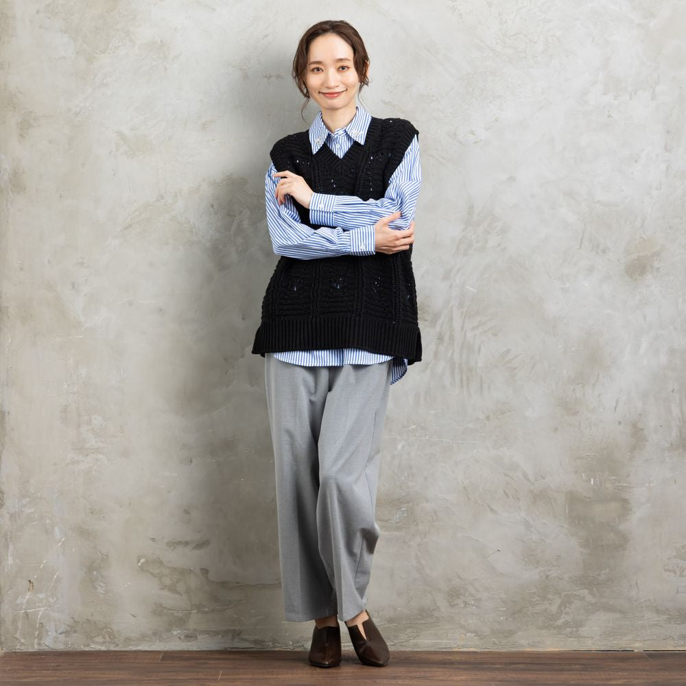 サブストリート マイスタンダード sabstreet my standard 【大きいサイズ】 9号・15号(M・3L) レース柄透かし編みベスト （オフホワイト） オフホワイト