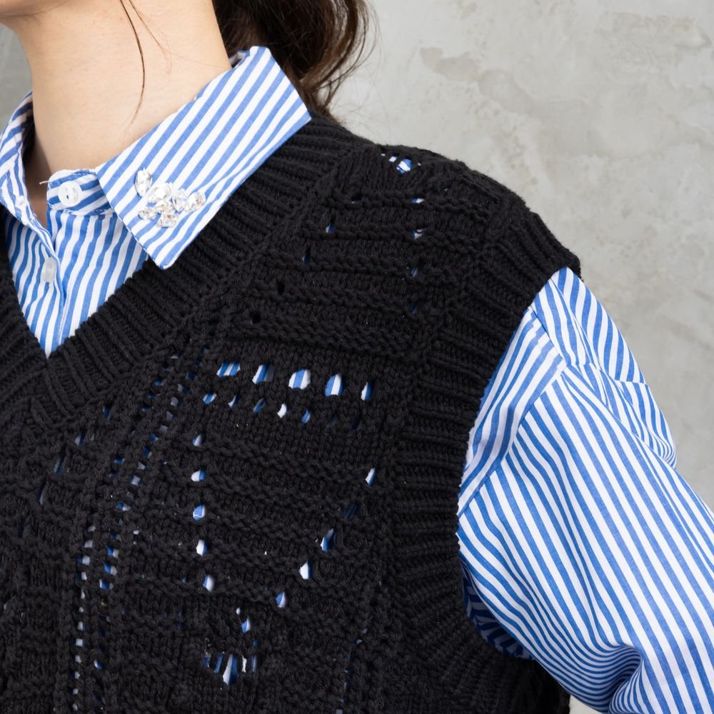 サブストリート マイスタンダード sabstreet my standard 【大きいサイズ】 9号・15号(M・3L) レース柄透かし編みベスト （オフホワイト） オフホワイト