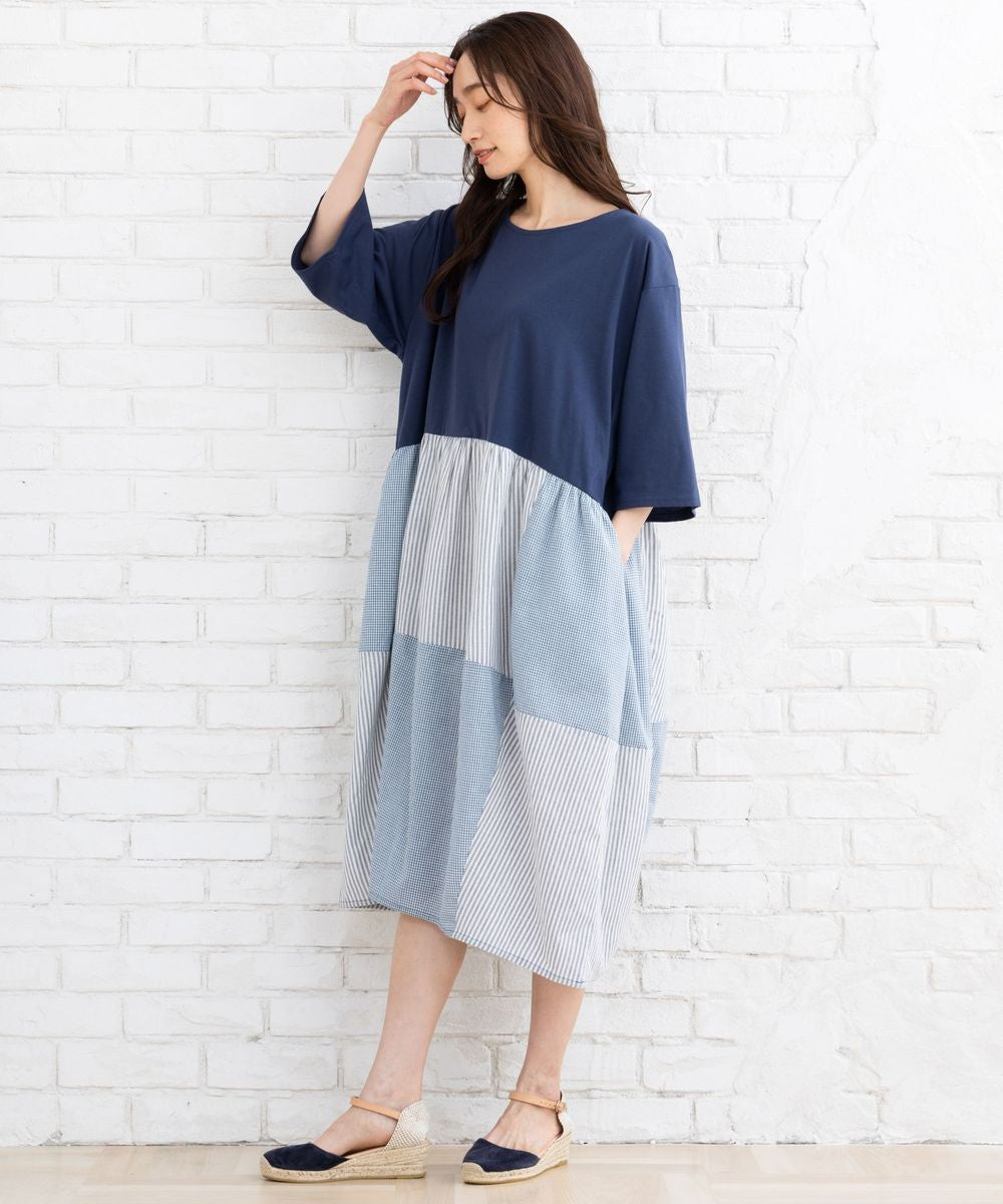 サブストリート マイスタンダード sabstreet my standard 【大きいサイズ】 15号(3L) パッチワークワンピース （ネイビー） ネイビー