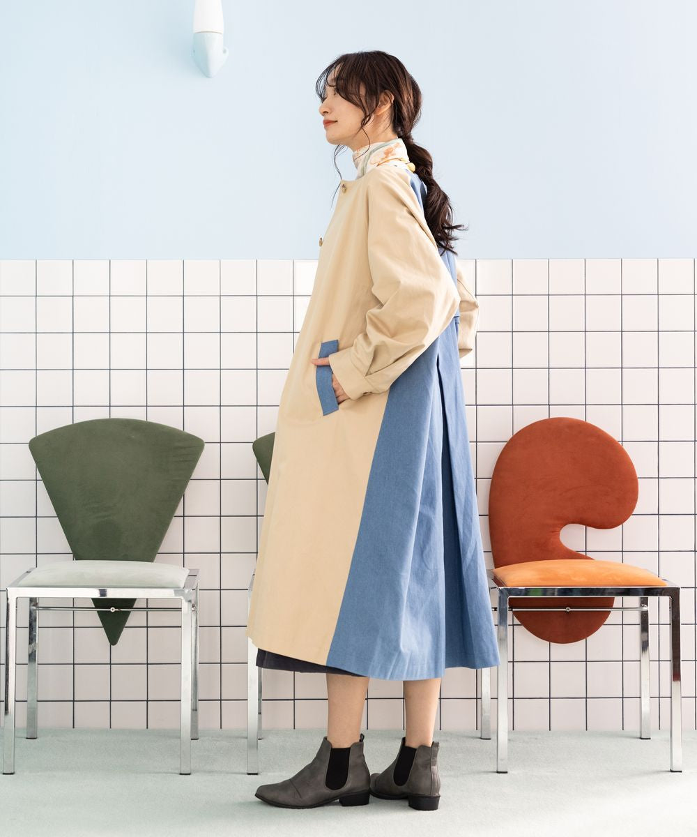 サブストリート マイスタンダード sabstreet my standard 【大きいサイズ】 15号(3L) FONTLAB デニム切替ノーカラーコート （ネイビー） ネイビー