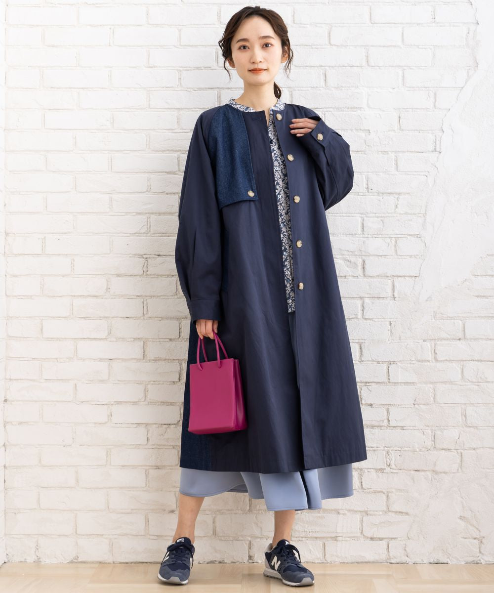 サブストリート マイスタンダード sabstreet my standard 【大きいサイズ】 15号(3L) FONTLAB デニム切替ノーカラーコート （ネイビー） ネイビー