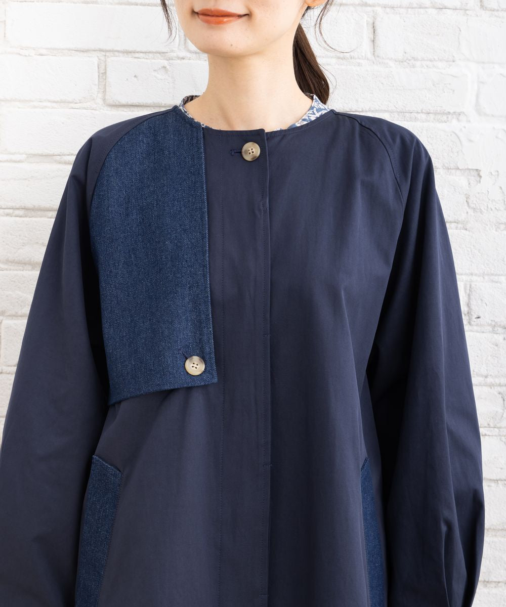 サブストリート マイスタンダード sabstreet my standard 【大きいサイズ】 15号(3L) FONTLAB デニム切替ノーカラーコート （ネイビー） ネイビー