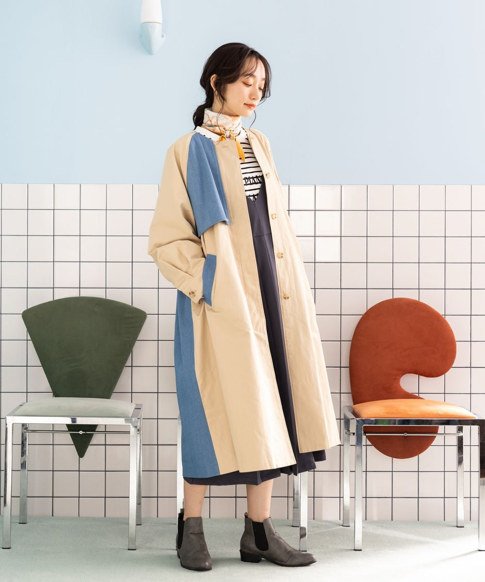 サブストリート マイスタンダード sabstreet my standard 【大きいサイズ】 15号(3L) FONTLAB デニム切替ノーカラーコート （ベージュ） ベージュ