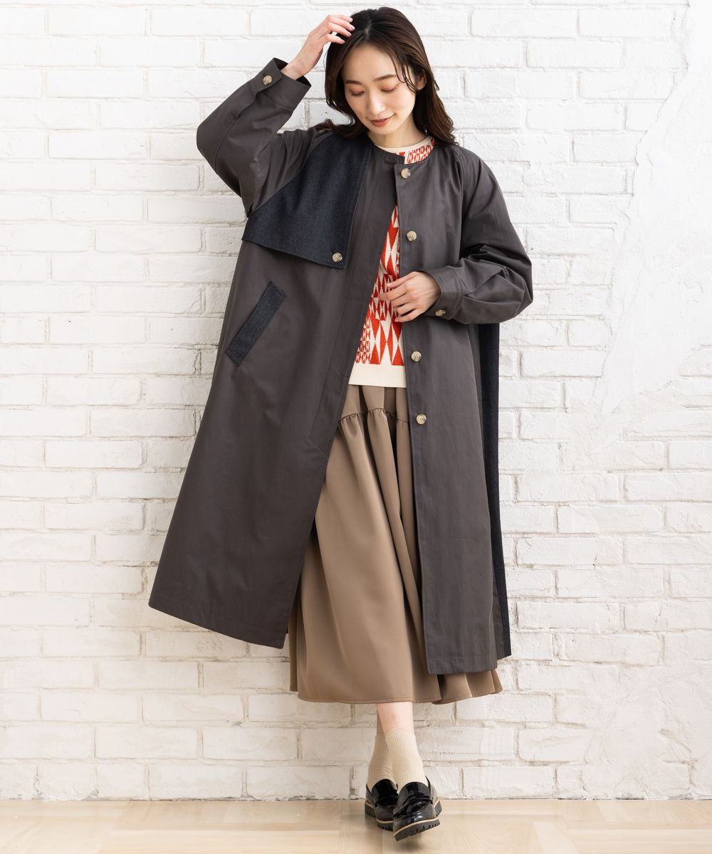 サブストリート マイスタンダード sabstreet my standard 【大きいサイズ】 15号(3L) FONTLAB デニム切替ノーカラーコート （ブラック） ブラック