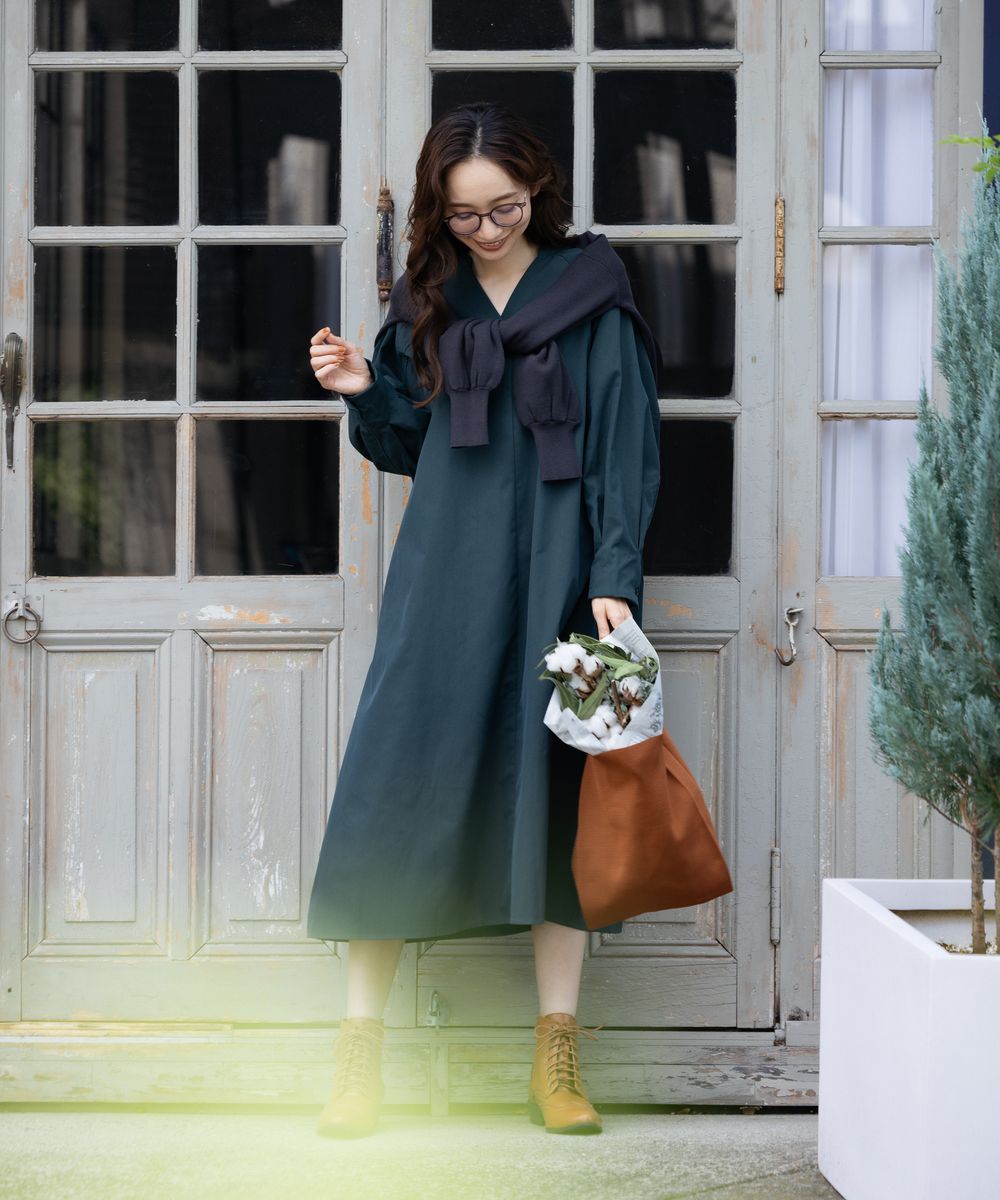 Easy Care Tuck Sleeve Loose One-Piece Dress