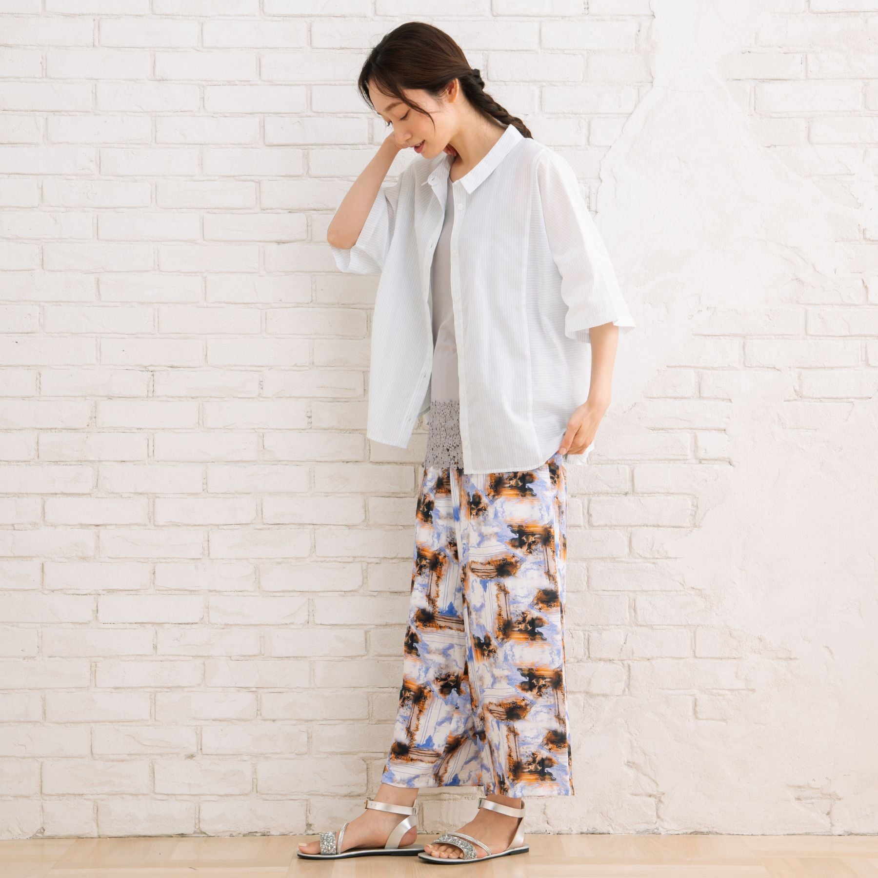 サブストリート マイスタンダード sabstreet my standard 【sabstreet bis】【web限定】15号(3L) ピンストライプボクシーシャツ （カーキ） カーキ