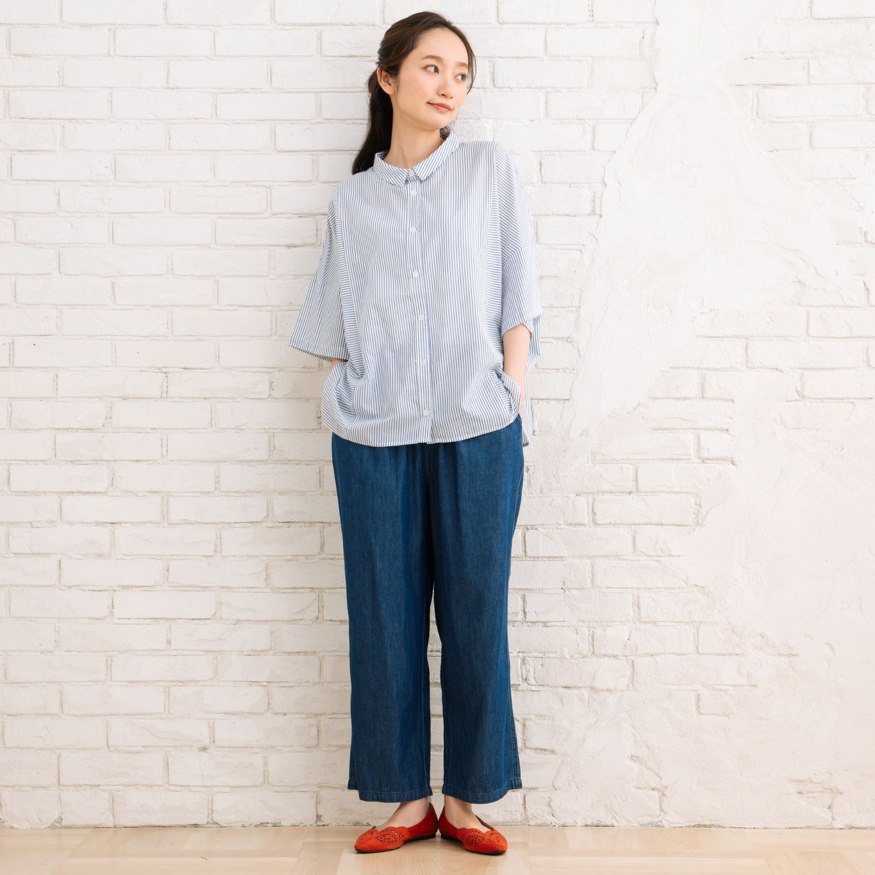 サブストリート マイスタンダード sabstreet my standard 【sabstreet bis】【web限定】15号(3L) ピンストライプボクシーシャツ （カーキ） カーキ