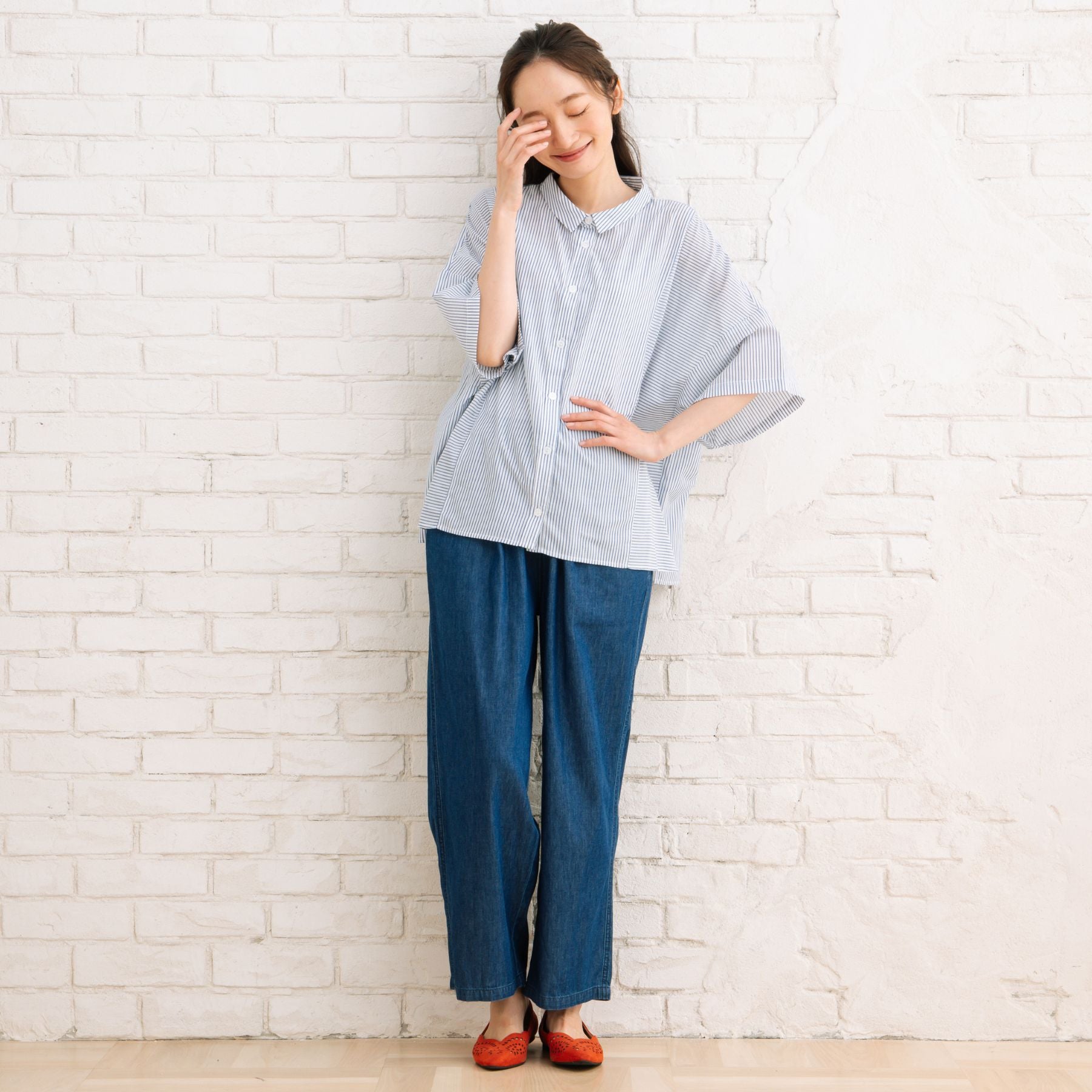 サブストリート マイスタンダード sabstreet my standard 【sabstreet bis】【web限定】15号(3L) ピンストライプボクシーシャツ （カーキ） カーキ
