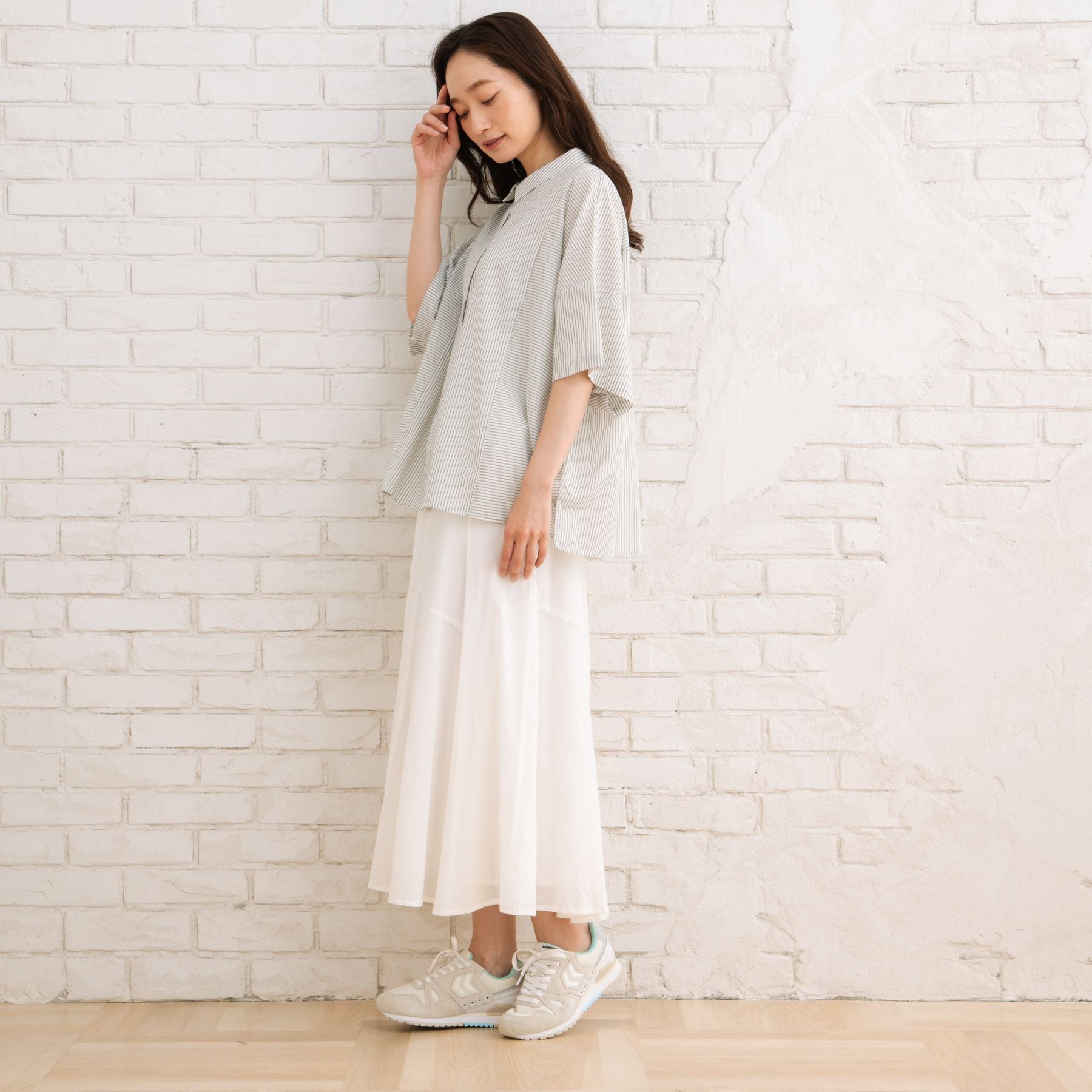 サブストリート マイスタンダード sabstreet my standard 【sabstreet bis】【web限定】15号(3L) ピンストライプボクシーシャツ （カーキ） カーキ